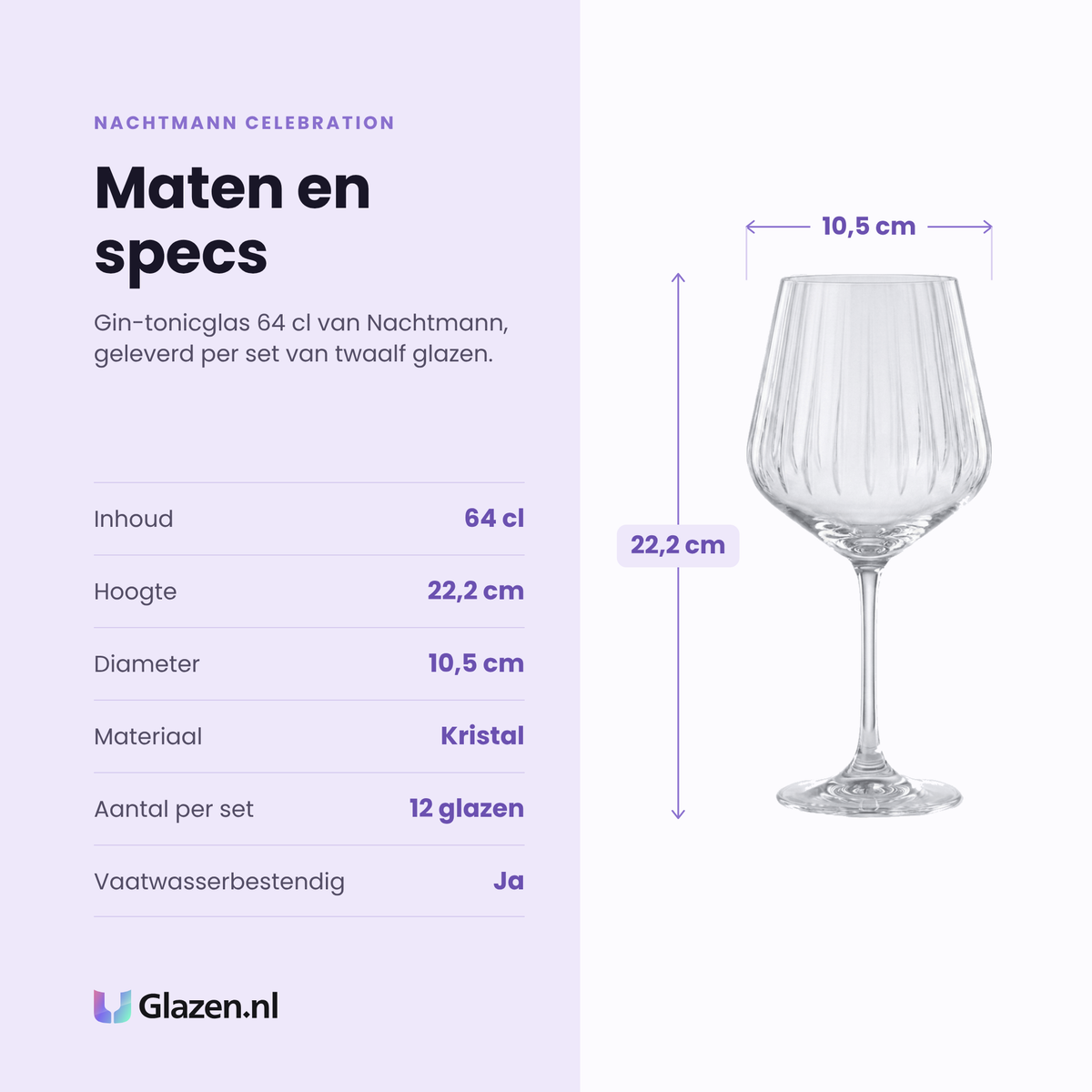 Nachtmann Celebration gin-tonicglas 64 cl specificaties: inhoud 64 cl, hoogte 22,2 cm, diameter 10,5 cm, kristal, set van 12