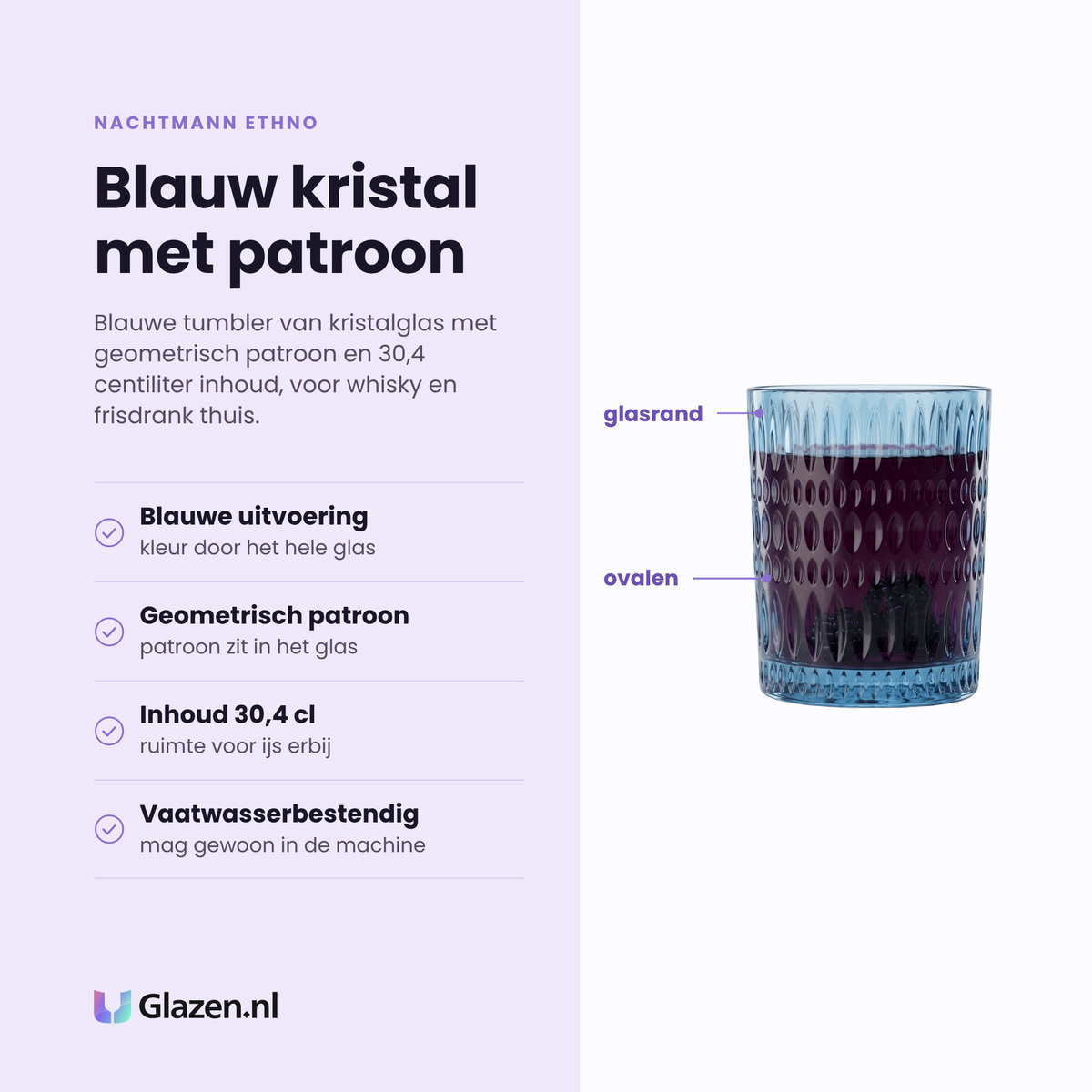 Nachtmann Ethno tumbler 30,4 cl blauw eigenschappen: blauwe uitvoering, geometrisch patroon in het glas, inhoud 30,4 cl, vaatwasserbestendig