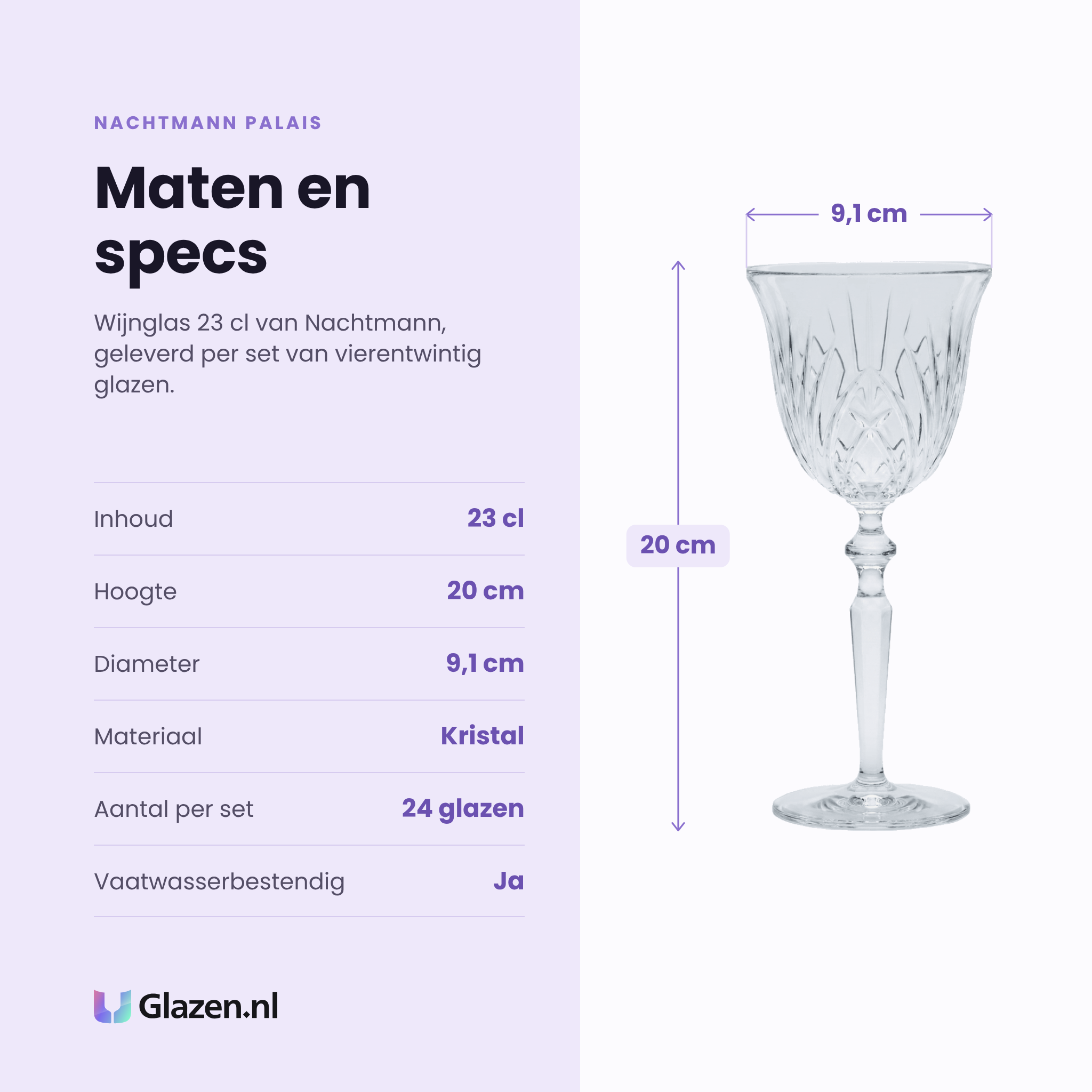 Nachtmann Palais wijnglas 23 cl specificaties: inhoud 23 cl, hoogte 20 cm, diameter 9,1 cm, kristal, set van 24