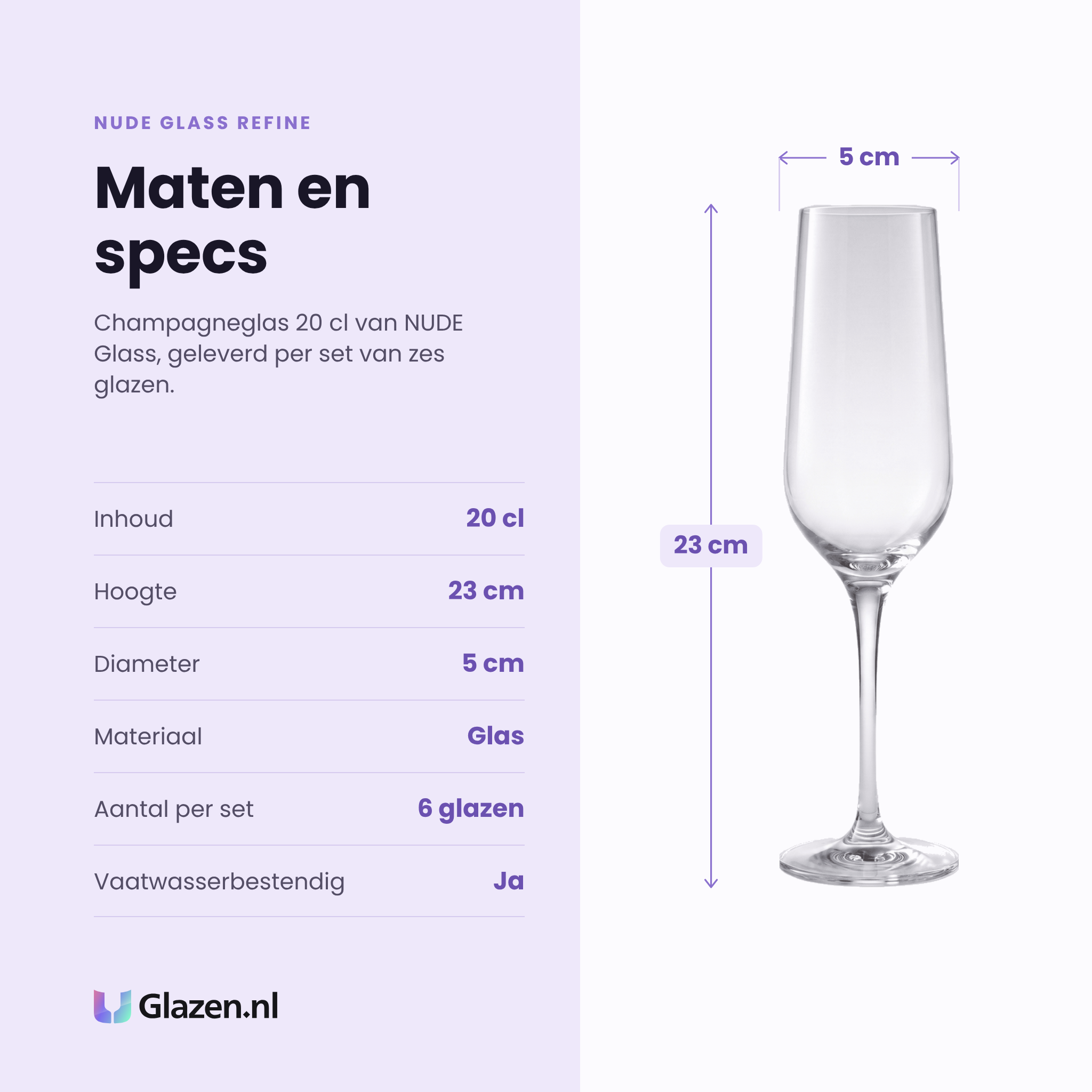 NUDE Glass Refine champagneglas 20 cl specificaties: inhoud 20 cl, hoogte 23 cm, diameter 5 cm, glas, set van 6