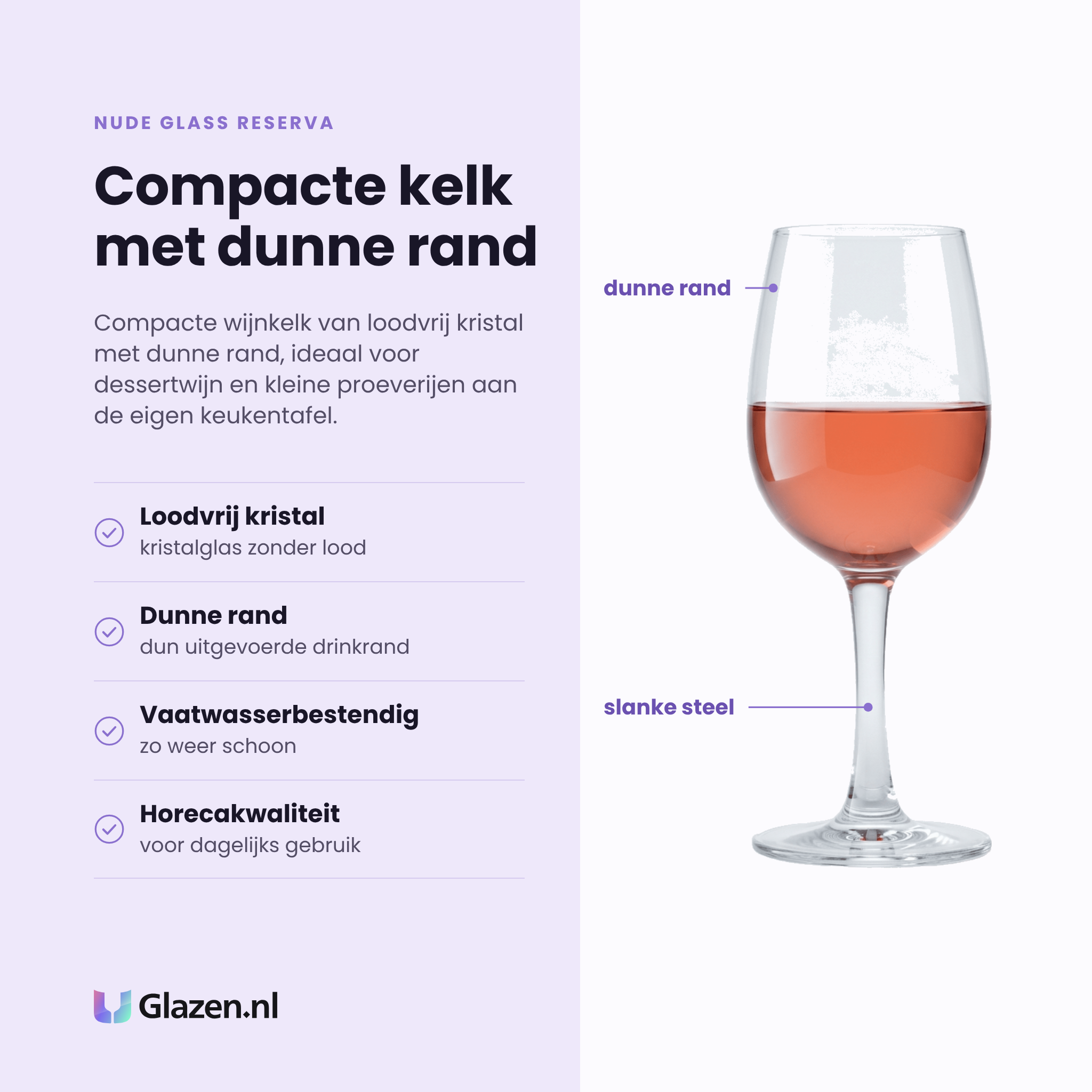 NUDE Glass Reserva wijnglas 25 cl eigenschappen: loodvrij kristalglas, dunne drinkrand, vaatwasserbestendig, horecakwaliteit