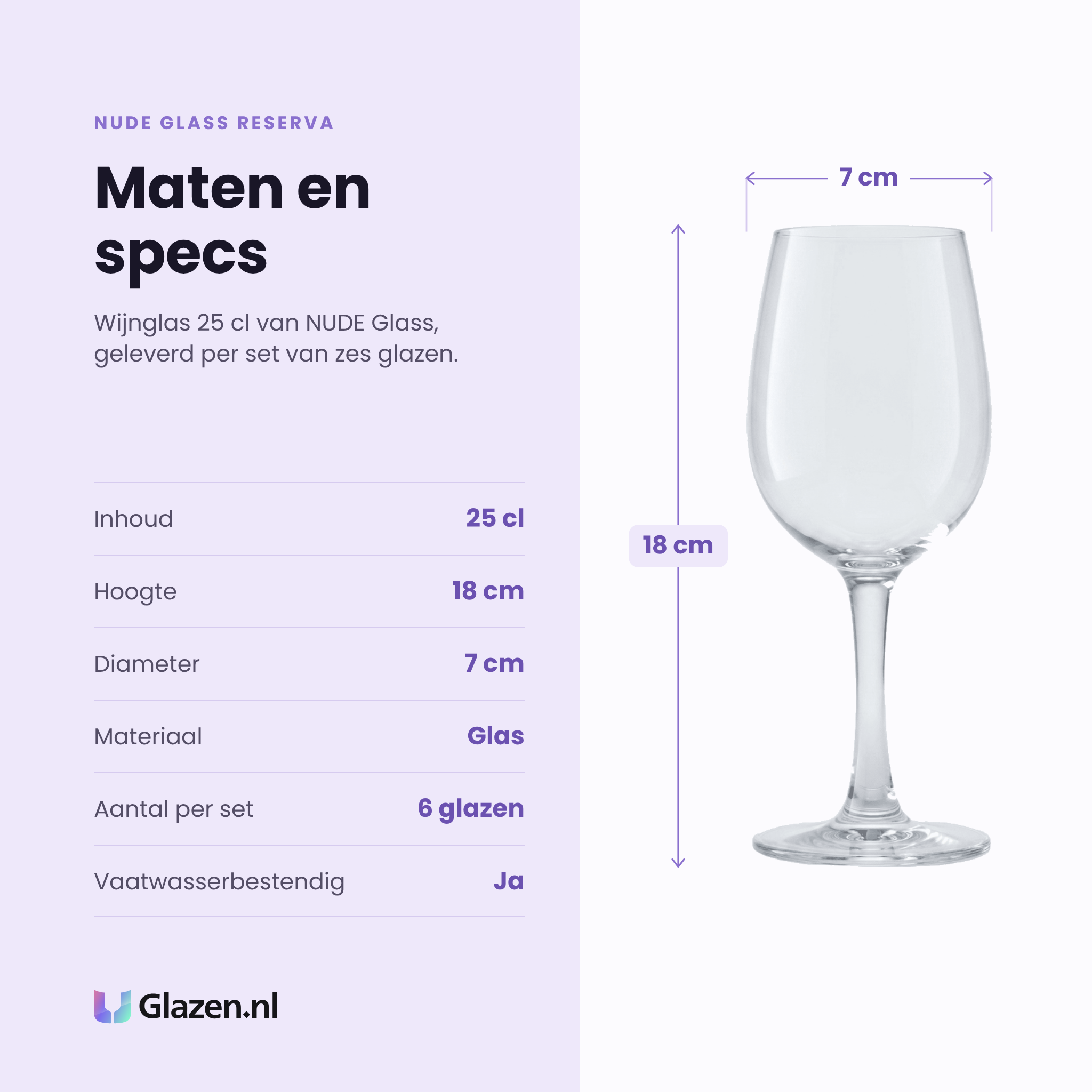 NUDE Glass Reserva wijnglas 25 cl specificaties: inhoud 25 cl, hoogte 18 cm, diameter 7 cm, glas, set van 6