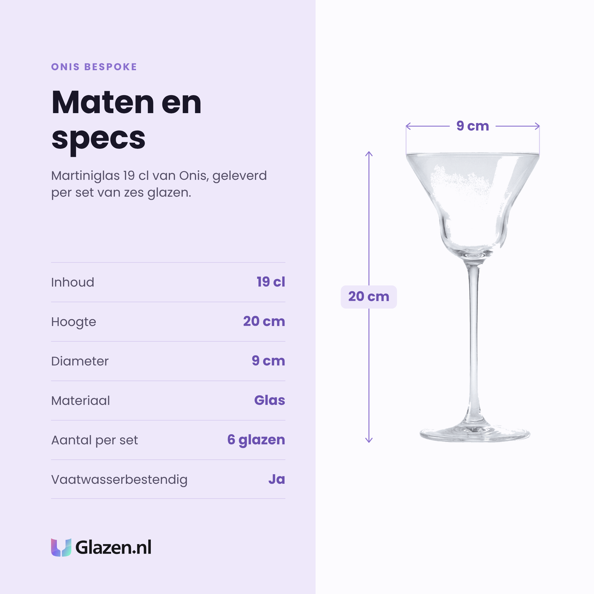 Onis Bespoke martiniglas 19 cl specificaties: inhoud 19 cl, hoogte 20 cm, diameter 9 cm, glas, set van 6