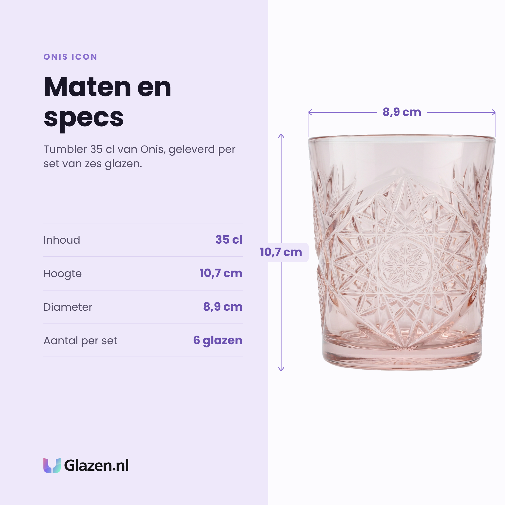 Onis Icon tumbler 35 cl zacht roze specificaties: inhoud 35 cl, hoogte 10,7 cm, diameter 8,9 cm, set van 6