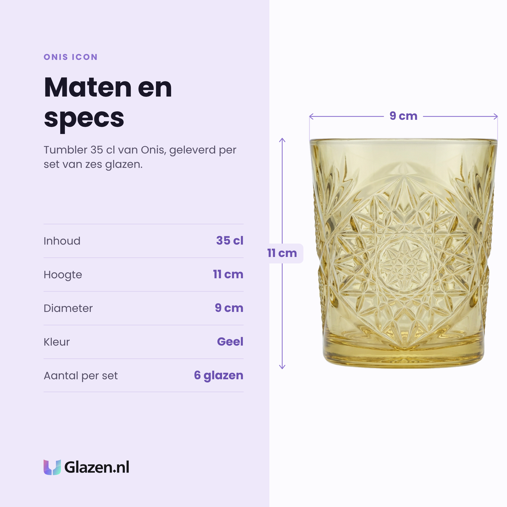 Onis Icon tumbler 35 cl specificaties: inhoud 35 cl, hoogte 11 cm, diameter 9 cm, geel, set van 6