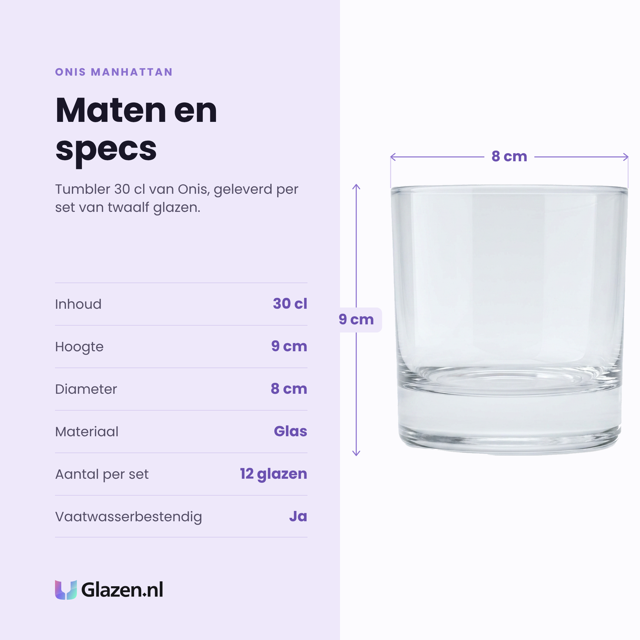 Onis Manhattan tumbler 30 cl specificaties: inhoud 30 cl, hoogte 9 cm, diameter 8 cm, glas, set van 12
