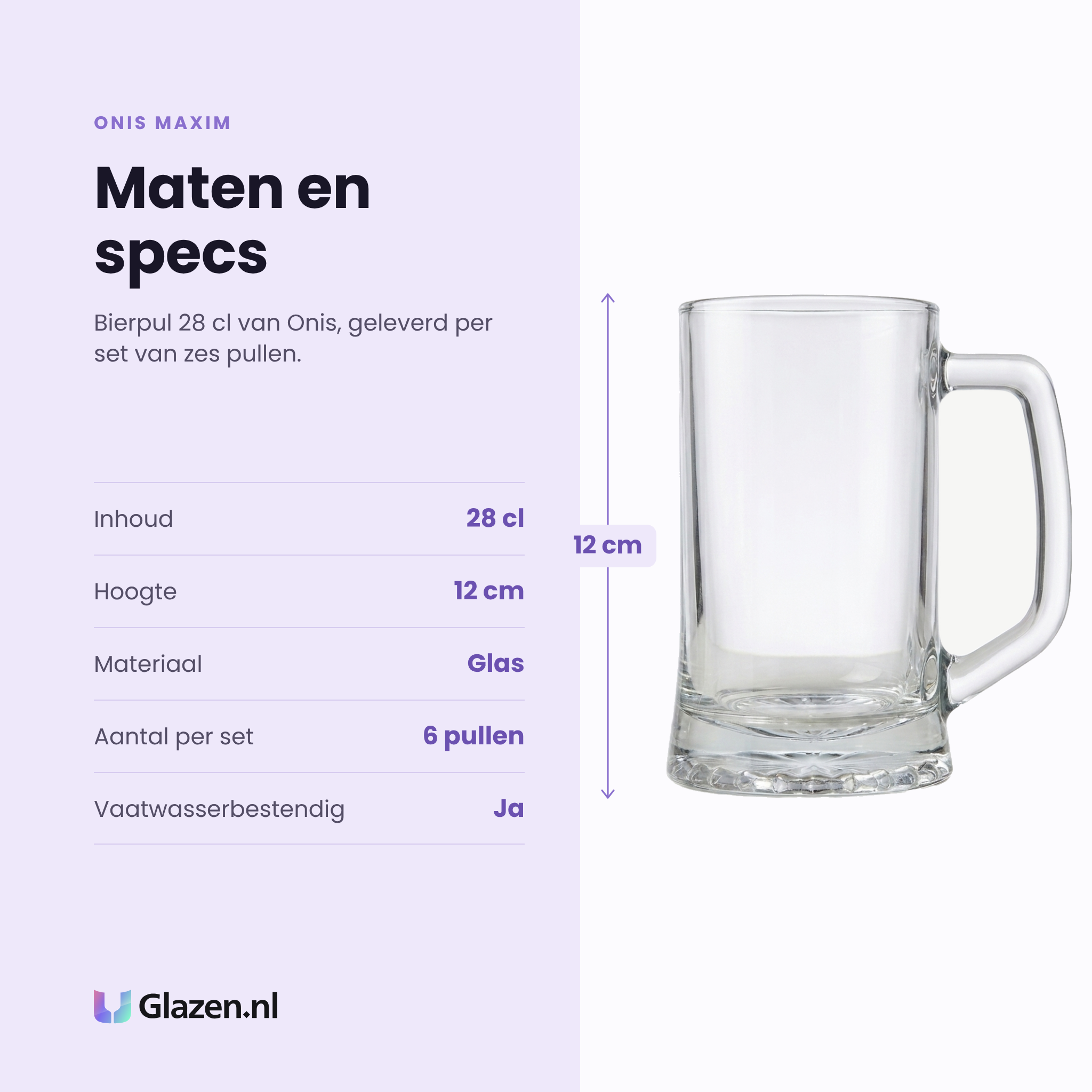 Onis Maxim bierpul 28 cl specificaties: inhoud 28 cl, hoogte 12 cm, glas, set van 6