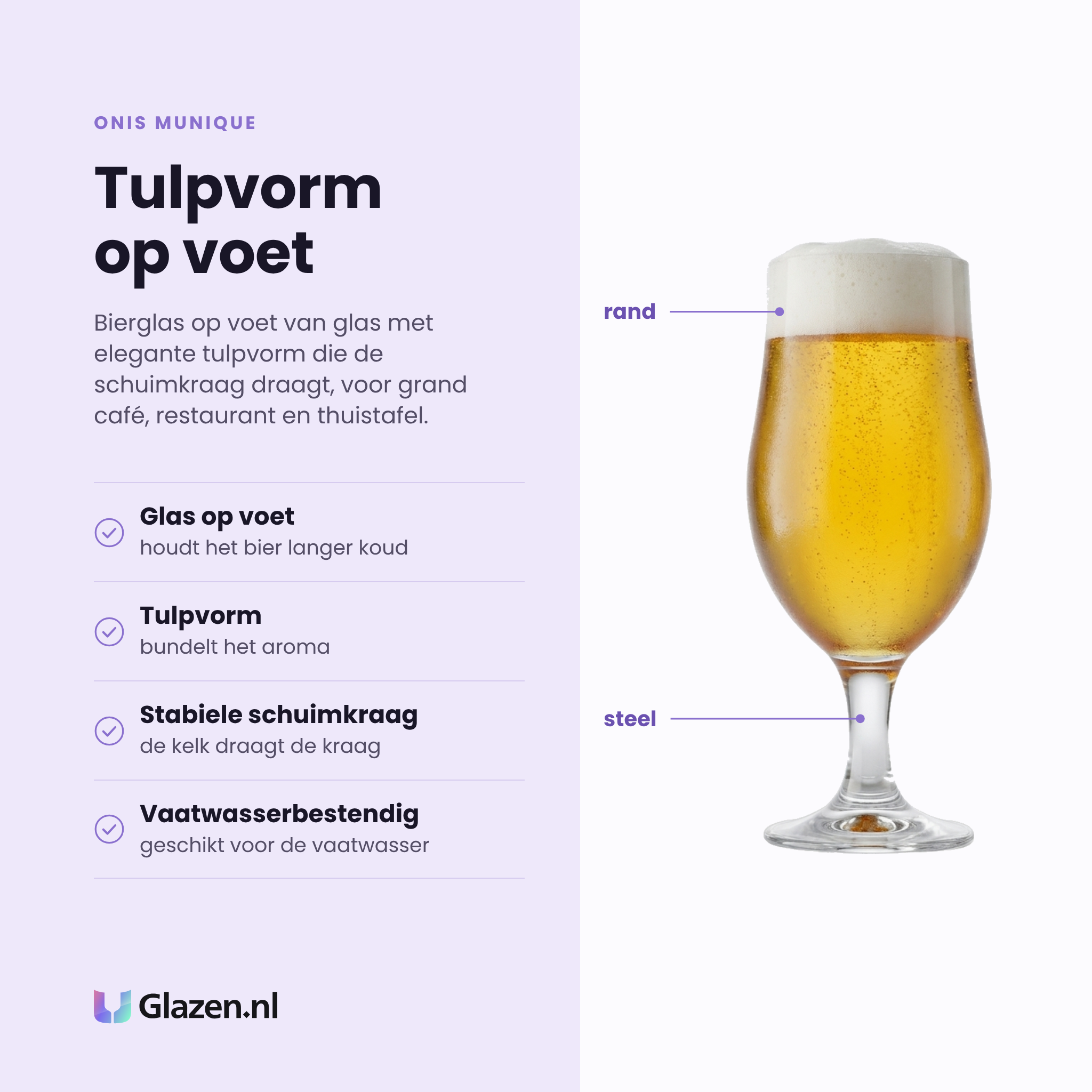 Onis Munique bierglas 26 cl op voet eigenschappen: glas op voet, tulpvorm, stabiele schuimkraag, vaatwasserbestendig