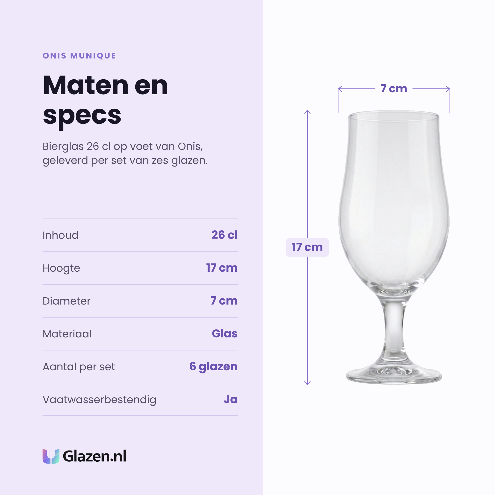 Onis Munique bierglas 26 cl op voet specificaties: inhoud 26 cl, hoogte 17 cm, diameter 7 cm, glas, set van 6