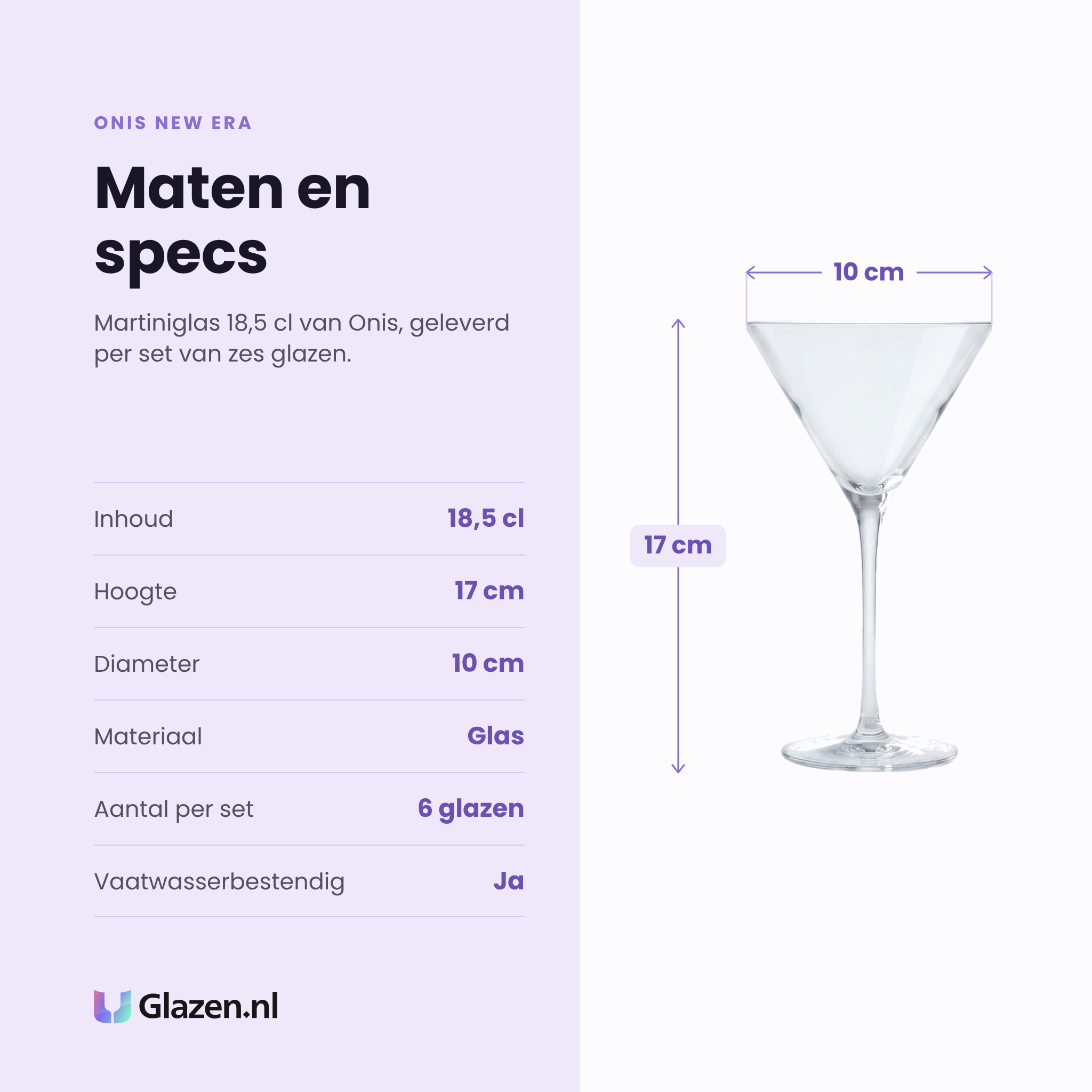 Onis New Era martiniglas 18,5 cl specificaties: inhoud 18,5 cl, hoogte 17 cm, diameter 10 cm, glas, set van 6