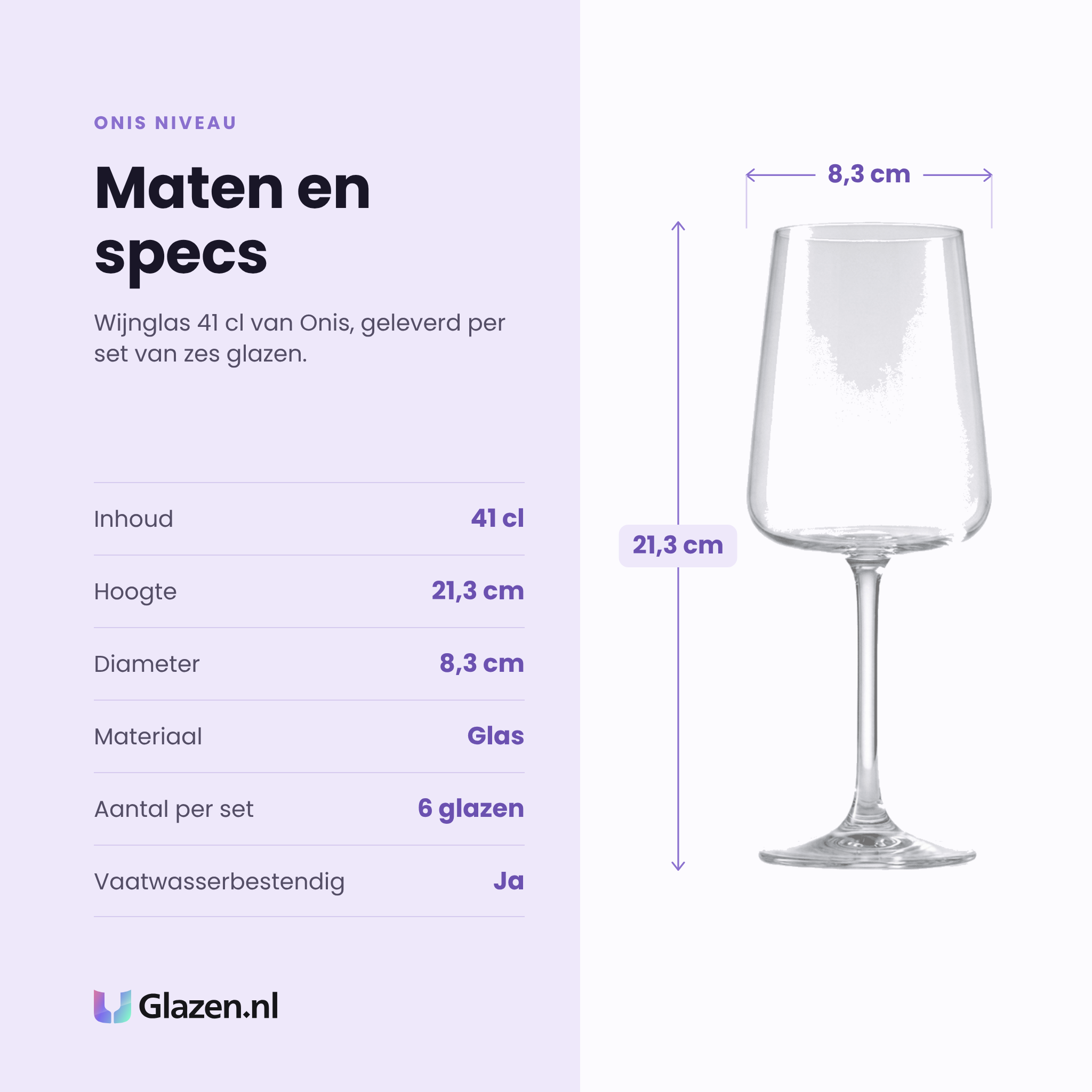Onis Niveau wijnglas 41 cl specificaties: inhoud 41 cl, hoogte 21,3 cm, diameter 8,3 cm, glas, set van 6