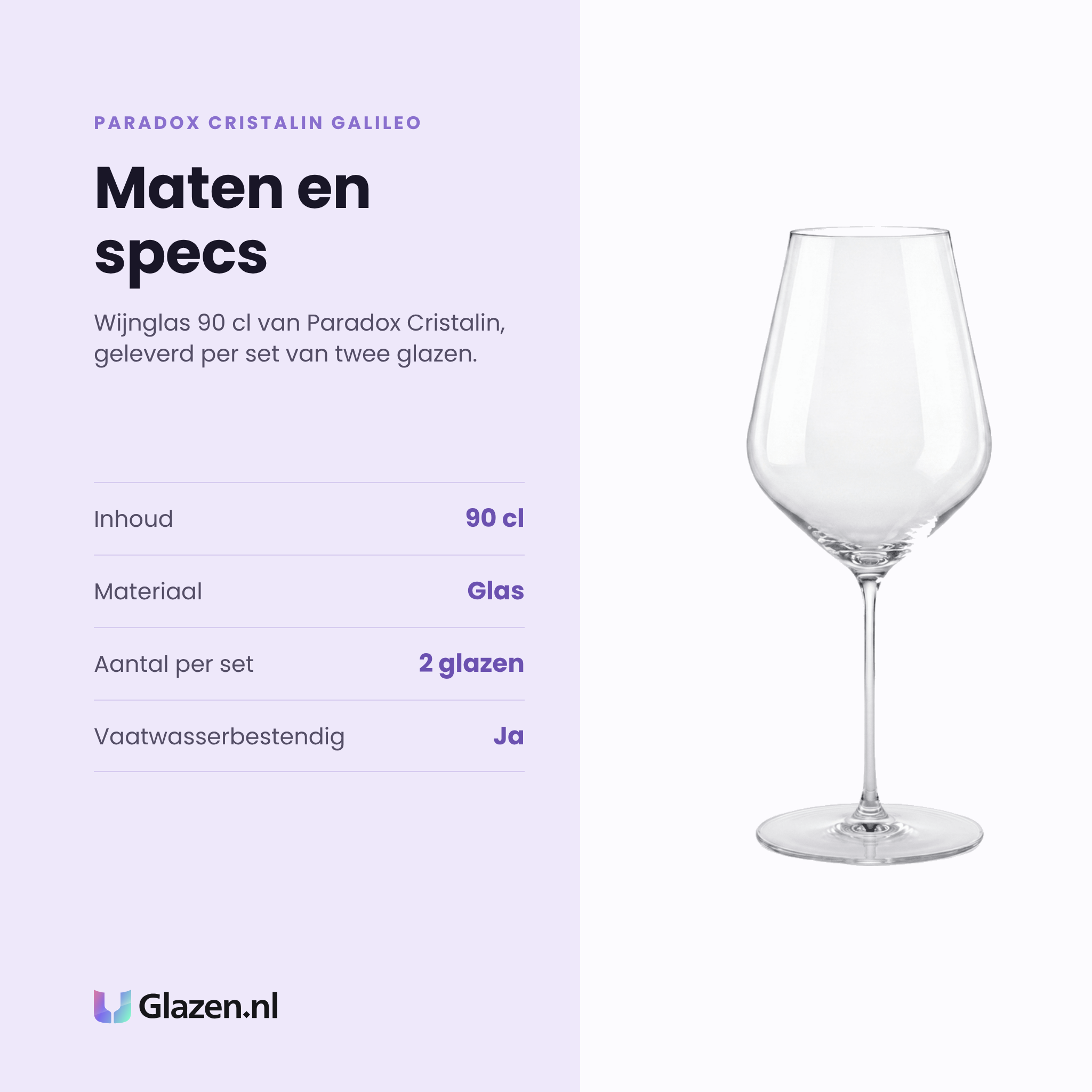 Paradox Cristalin Galileo wijnglas 90 cl specificaties: inhoud 90 cl, glas, set van 2