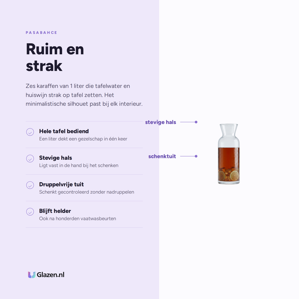 Eigenschappen van Pasabahce Modern Karaf 1 Liter - 6 Stuks