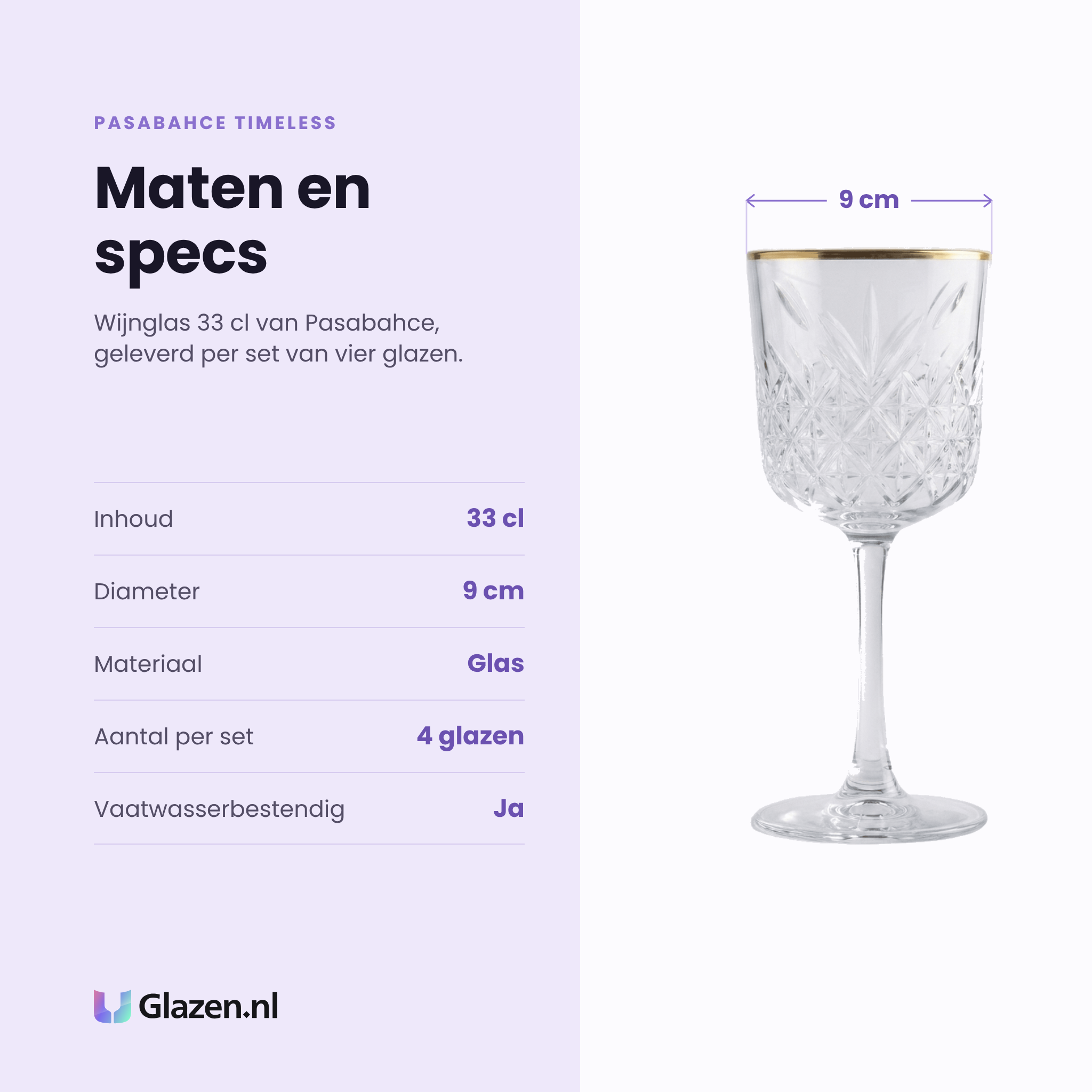 Pasabahce Timeless wijnglas 33 cl met gouden rand specificaties: inhoud 33 cl, diameter 9 cm, glas, set van 4