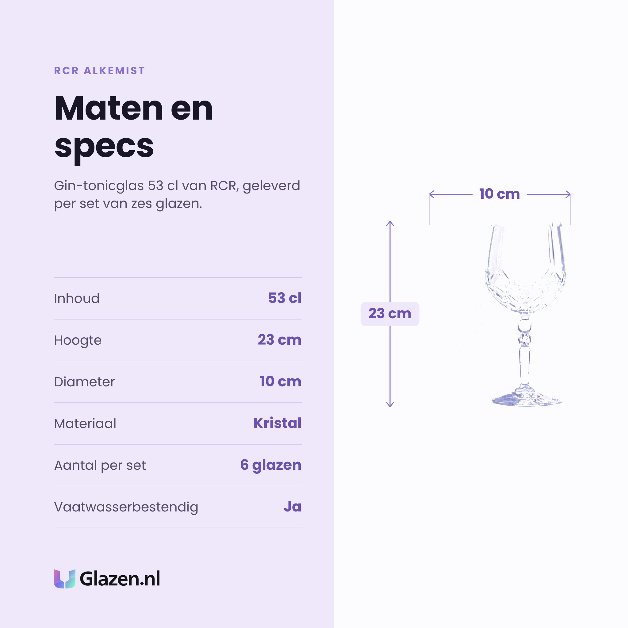 RCR Alkemist gin-tonicglas 53 cl specificaties: inhoud 53 cl, hoogte 23 cm, diameter 10 cm, kristal, set van 6