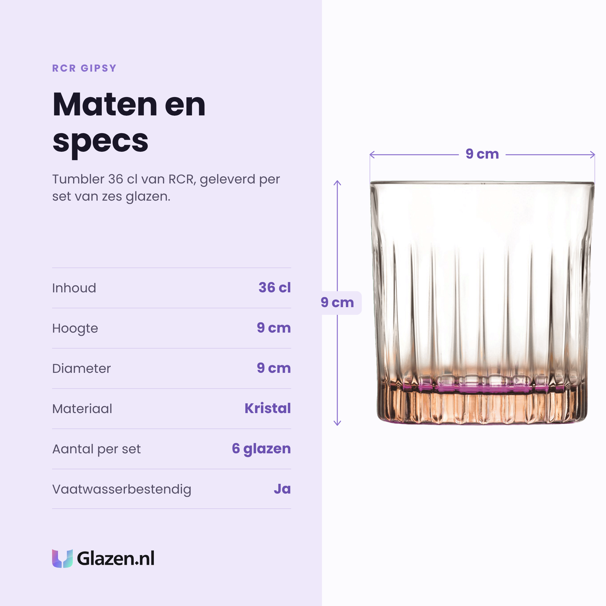 RCR Gipsy tumbler 36 cl oranje specificaties: inhoud 36 cl, hoogte 9 cm, diameter 9 cm, kristal, set van 6