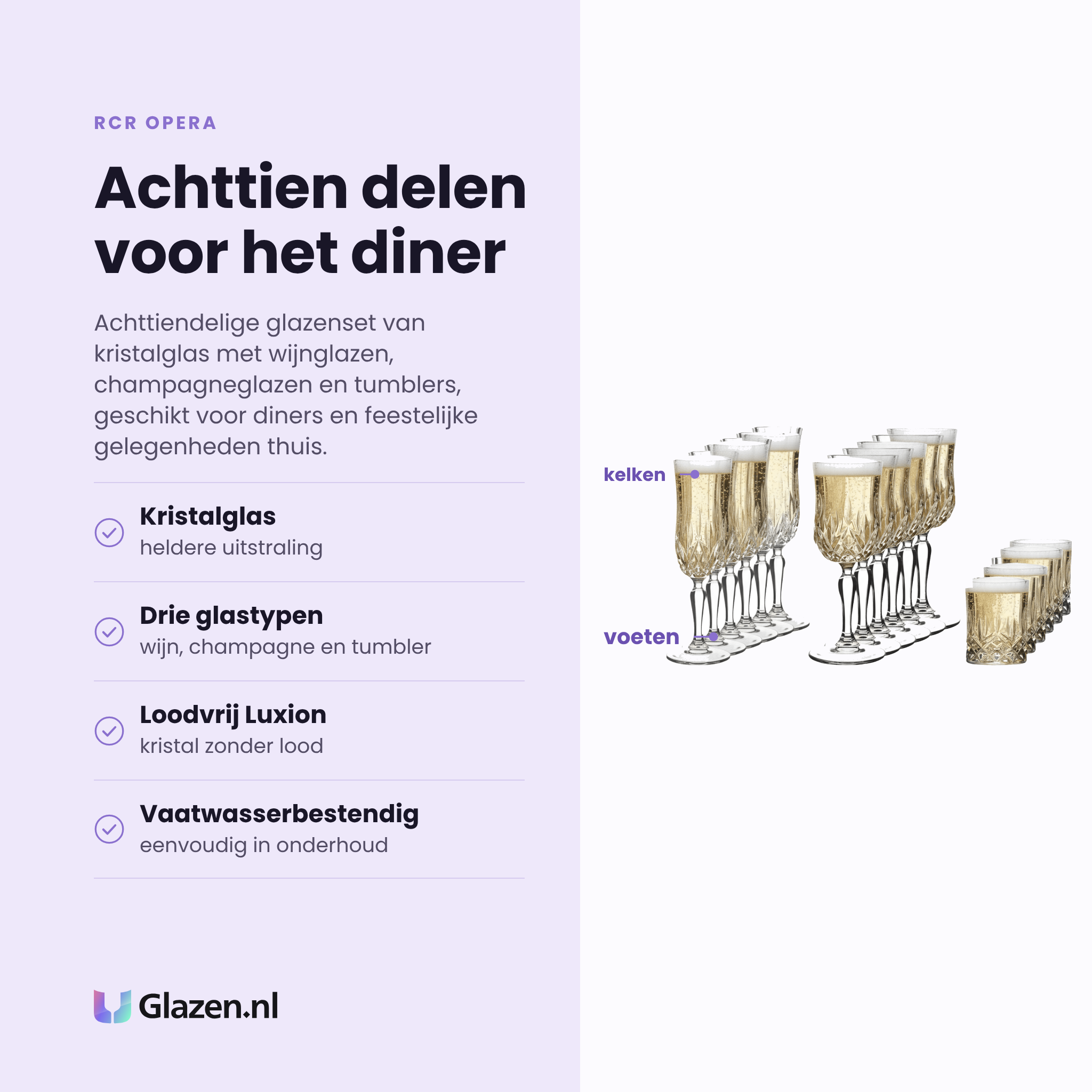 RCR Opera glazenset 18-delig eigenschappen: kristalglas, drie glastypen, loodvrij Luxion, vaatwasserbestendig