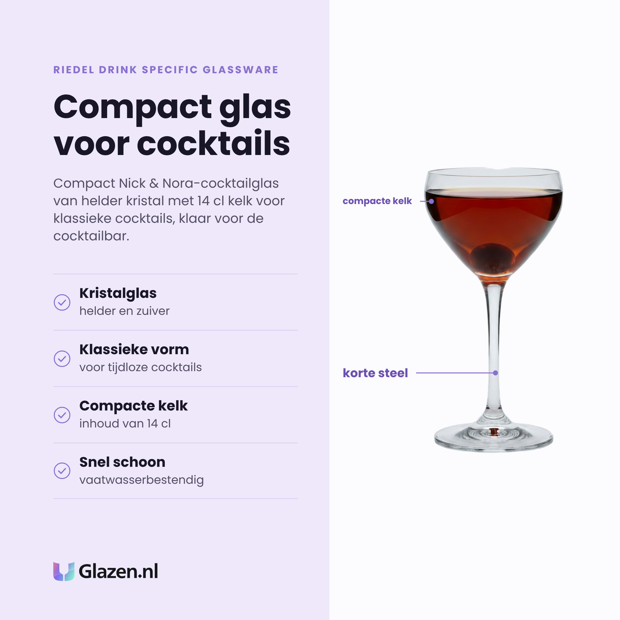 Riedel Drink Specific Glassware cocktailglas 14 cl eigenschappen: helder kristalglas, voor klassieke cocktails, compacte kelk van 14 cl, vaatwasserbestendig