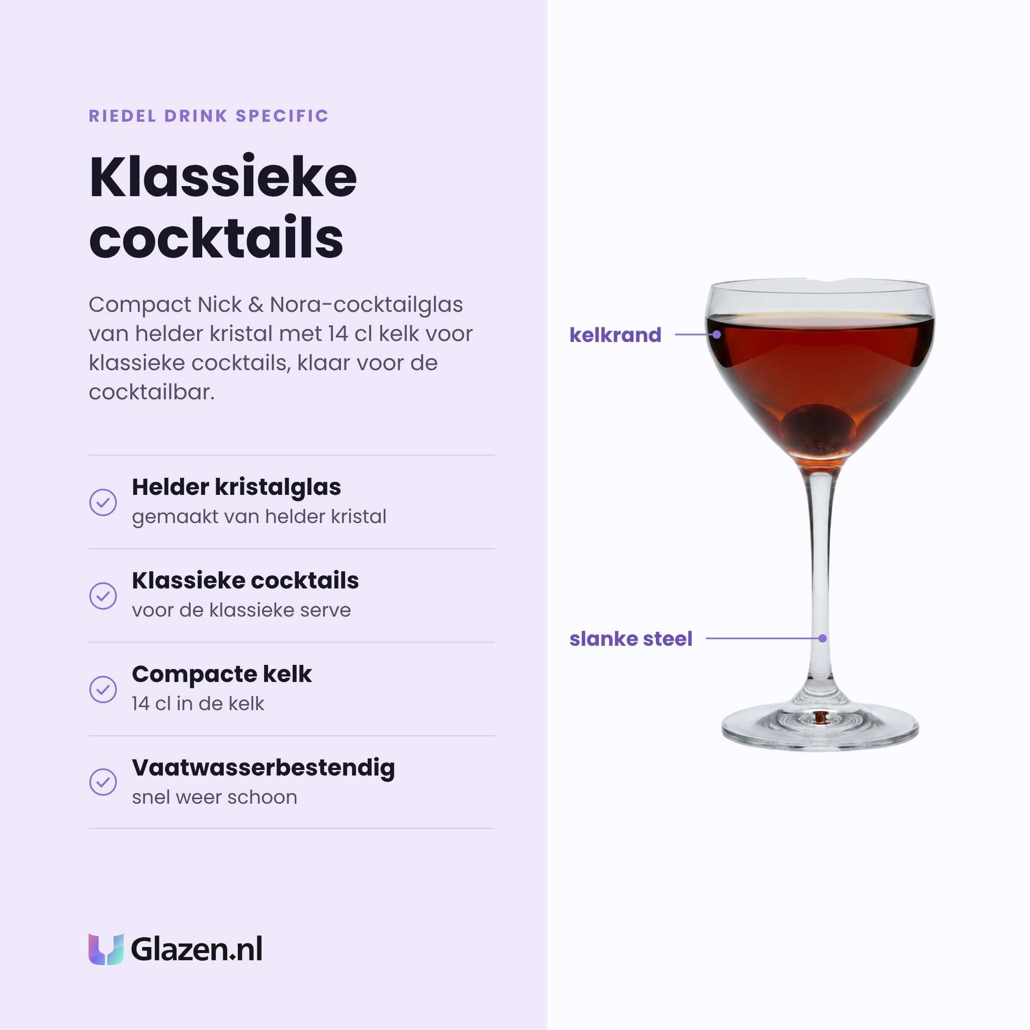 Riedel Drink Specific cocktailglas 14 cl eigenschappen: helder kristalglas, voor klassieke cocktails, compacte kelk, vaatwasserbestendig