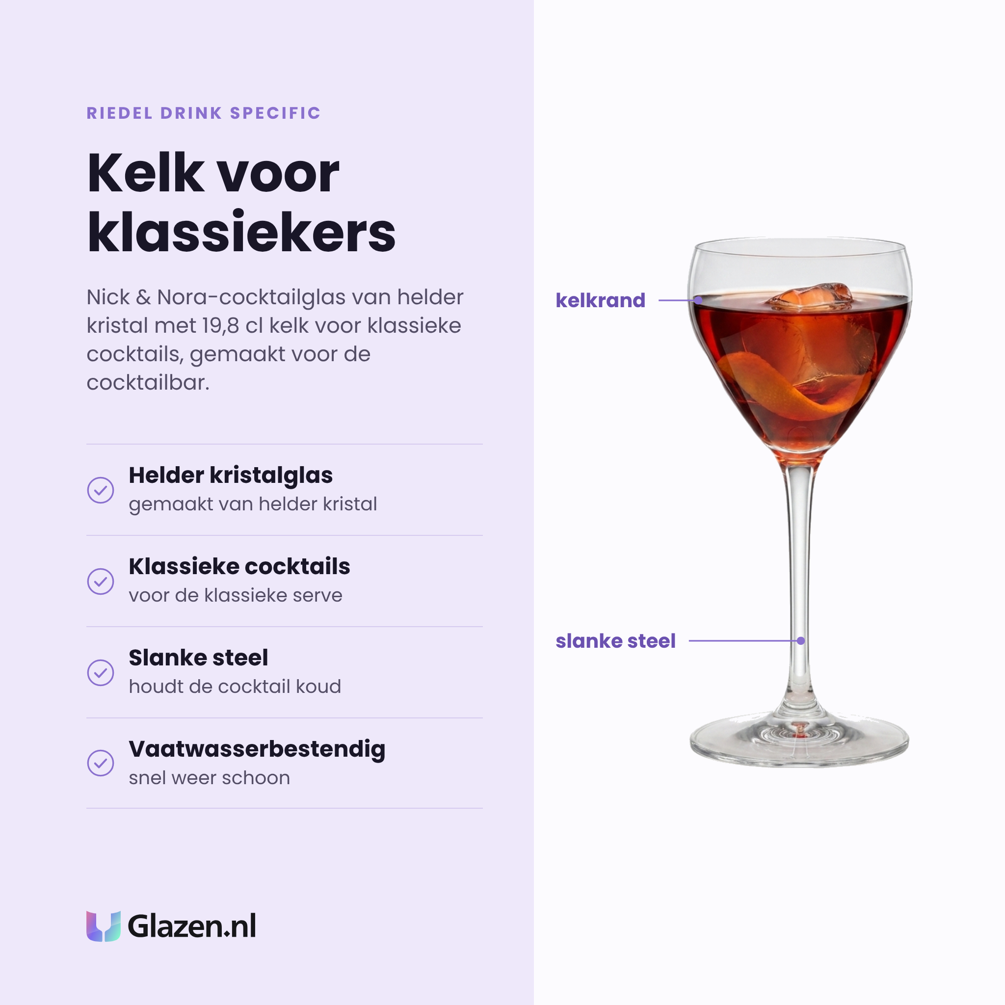 Riedel Drink Specific cocktailglas 19,8 cl eigenschappen: helder kristalglas, voor klassieke cocktails, slanke steel, vaatwasserbestendig