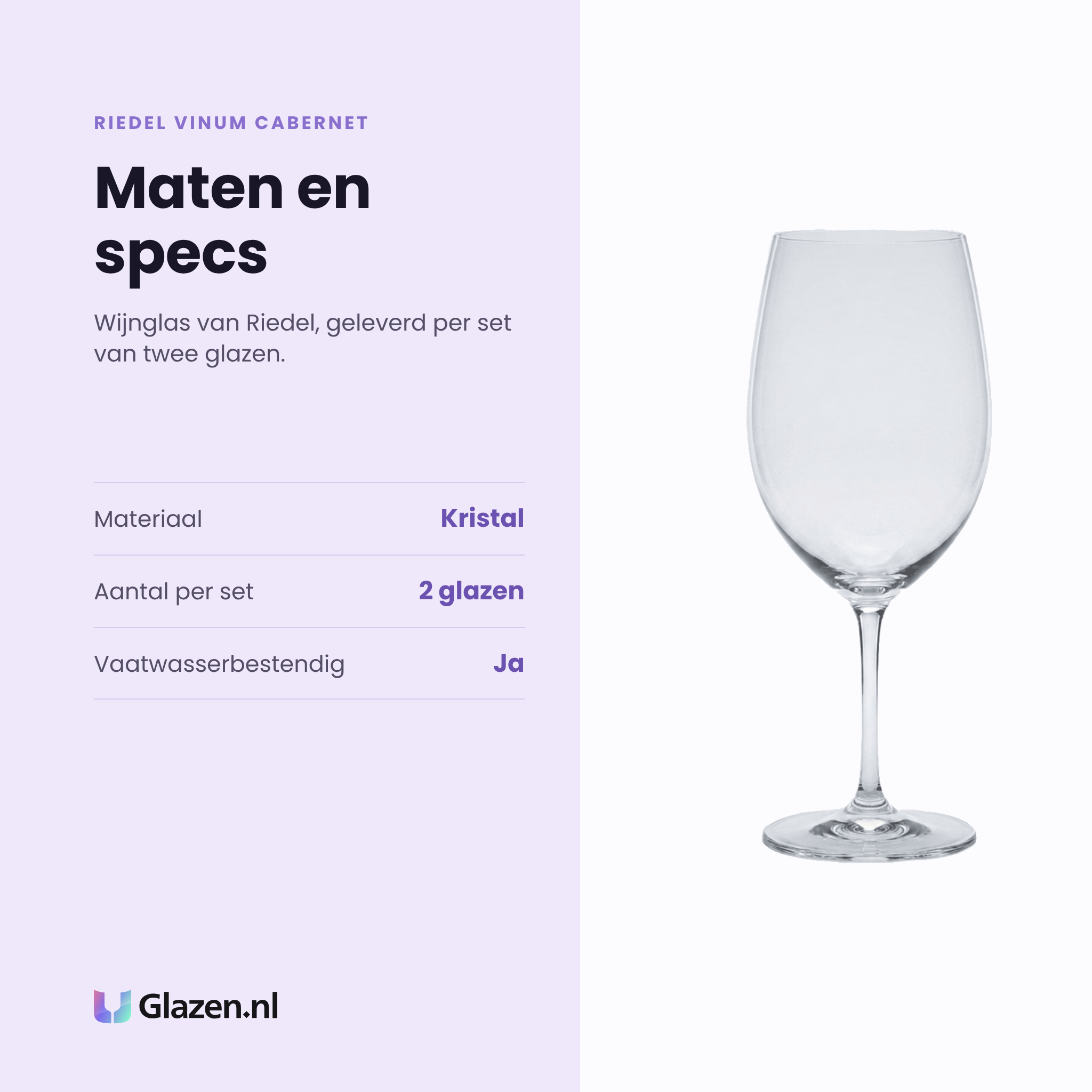 Riedel Vinum Cabernet wijnglas specificaties: kristal, set van 2, vaatwasserbestendig