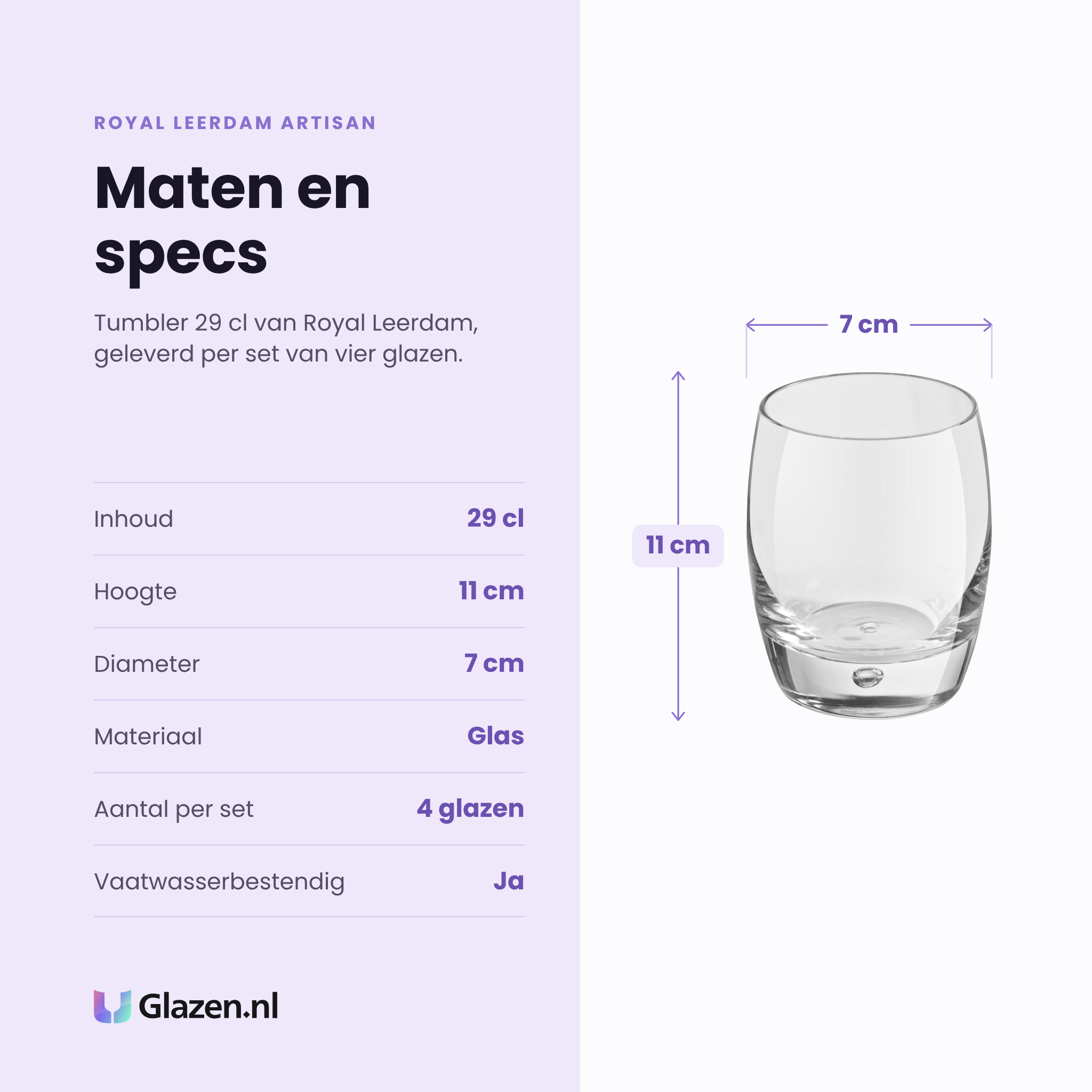 Royal Leerdam Artisan tumbler 29 cl bubble specificaties: inhoud 29 cl, hoogte 11 cm, diameter 7 cm, glas, set van 4