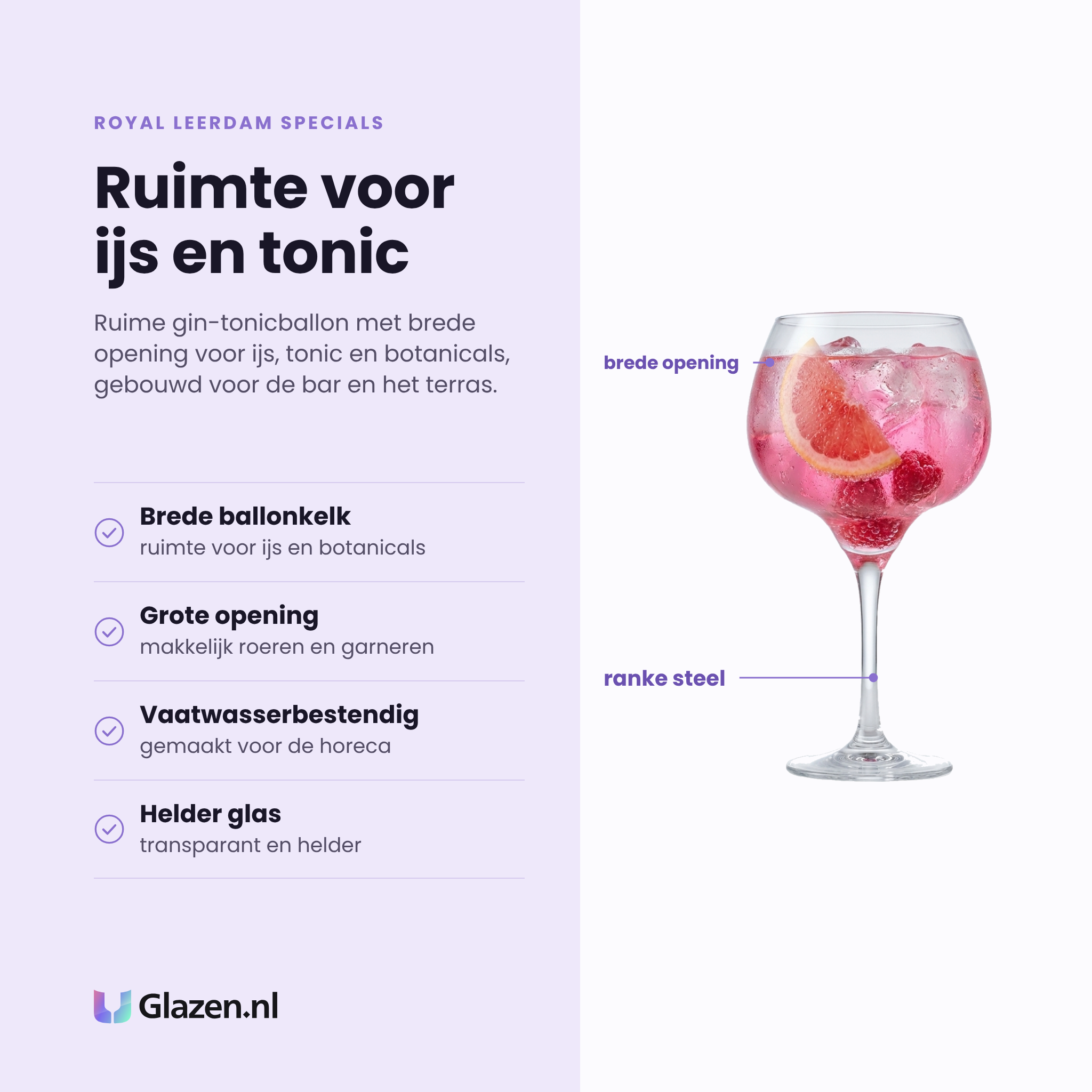 Royal Leerdam Specials gin-tonicglas 60 cl eigenschappen: brede ballonkelk, grote opening, vaatwasserbestendig, helder glas