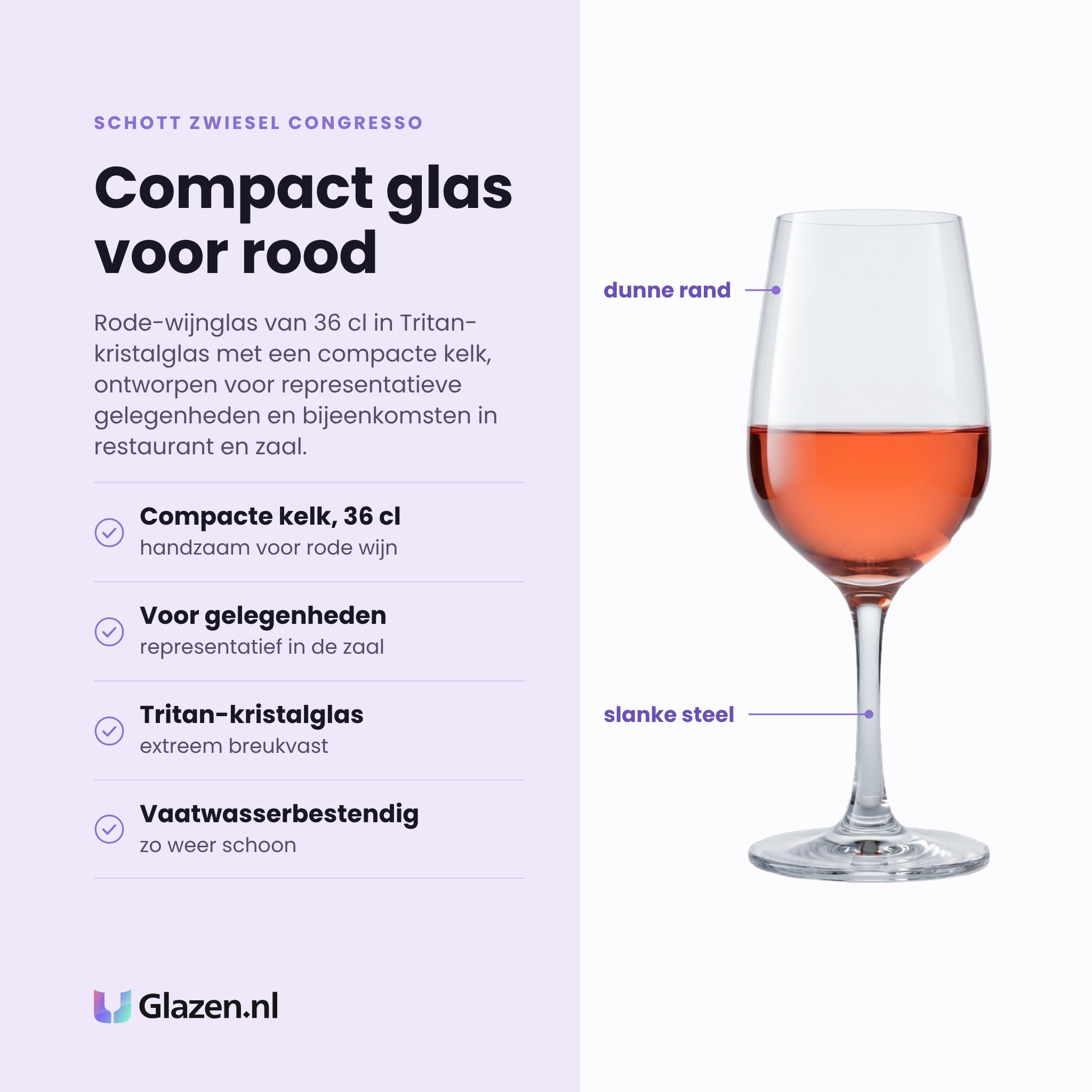 Schott Zwiesel Congresso rode wijnglas 36 cl eigenschappen: compacte kelk 36 cl, voor representatieve gelegenheden, tritan-kristalglas, vaatwasserbestendig