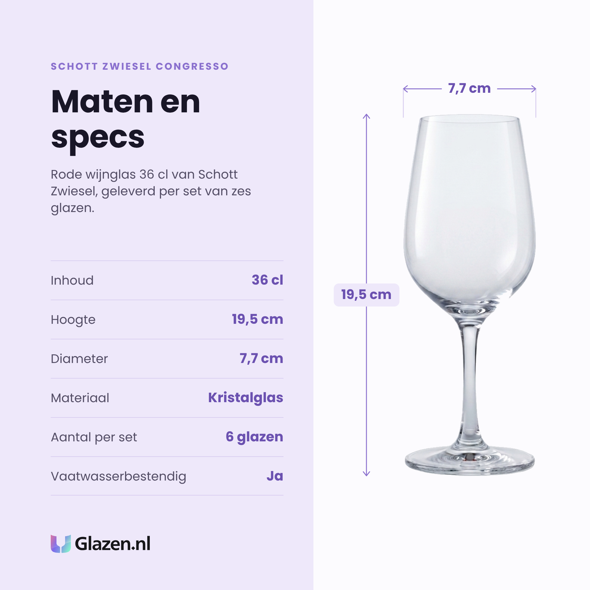 Schott Zwiesel Congresso rode wijnglas 36 cl specificaties: inhoud 36 cl, hoogte 19,5 cm, diameter 7,7 cm, kristalglas, set van 6