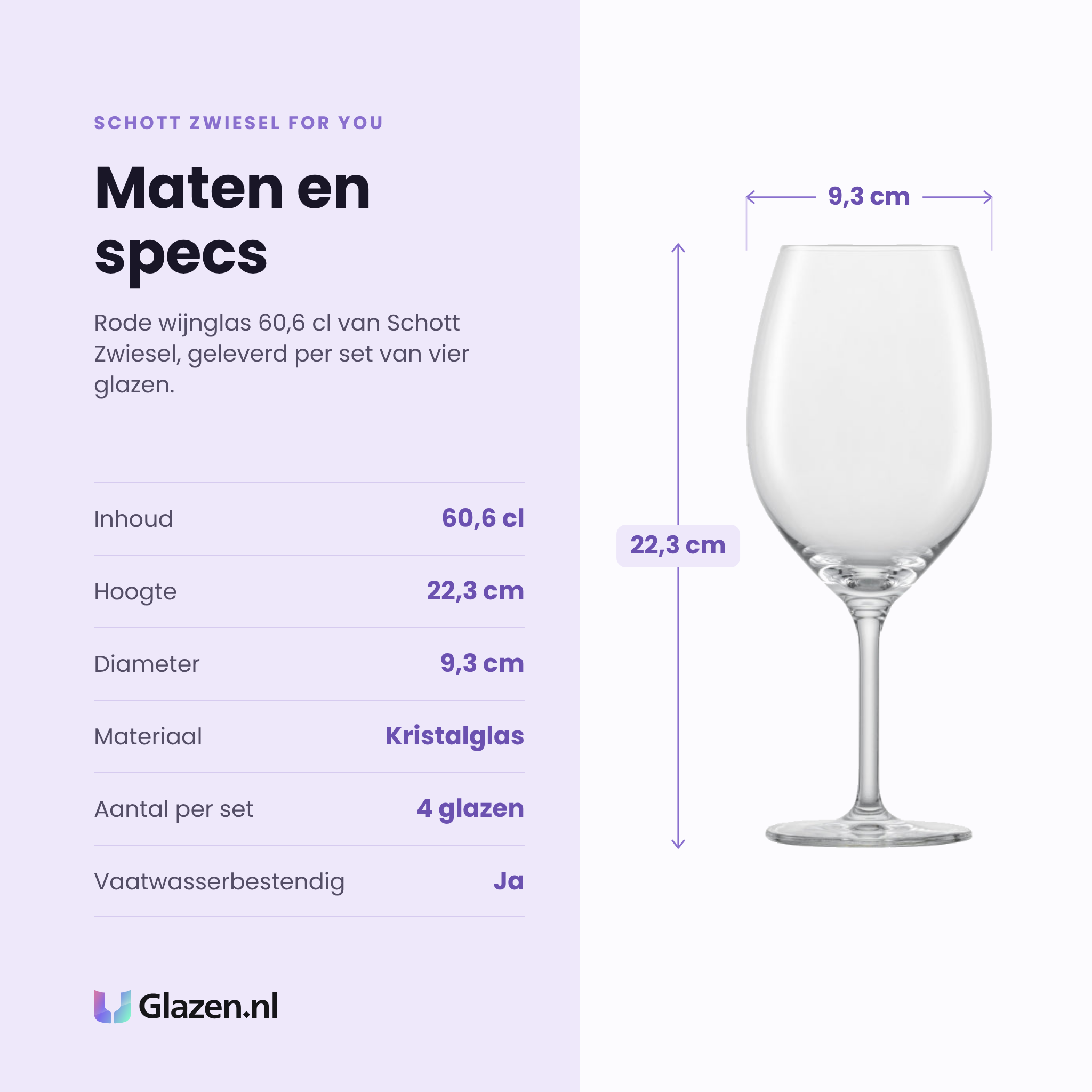 Schott Zwiesel For You rode wijnglas 60,6 cl specificaties: inhoud 60,6 cl, hoogte 22,3 cm, diameter 9,3 cm, kristalglas, set van 4