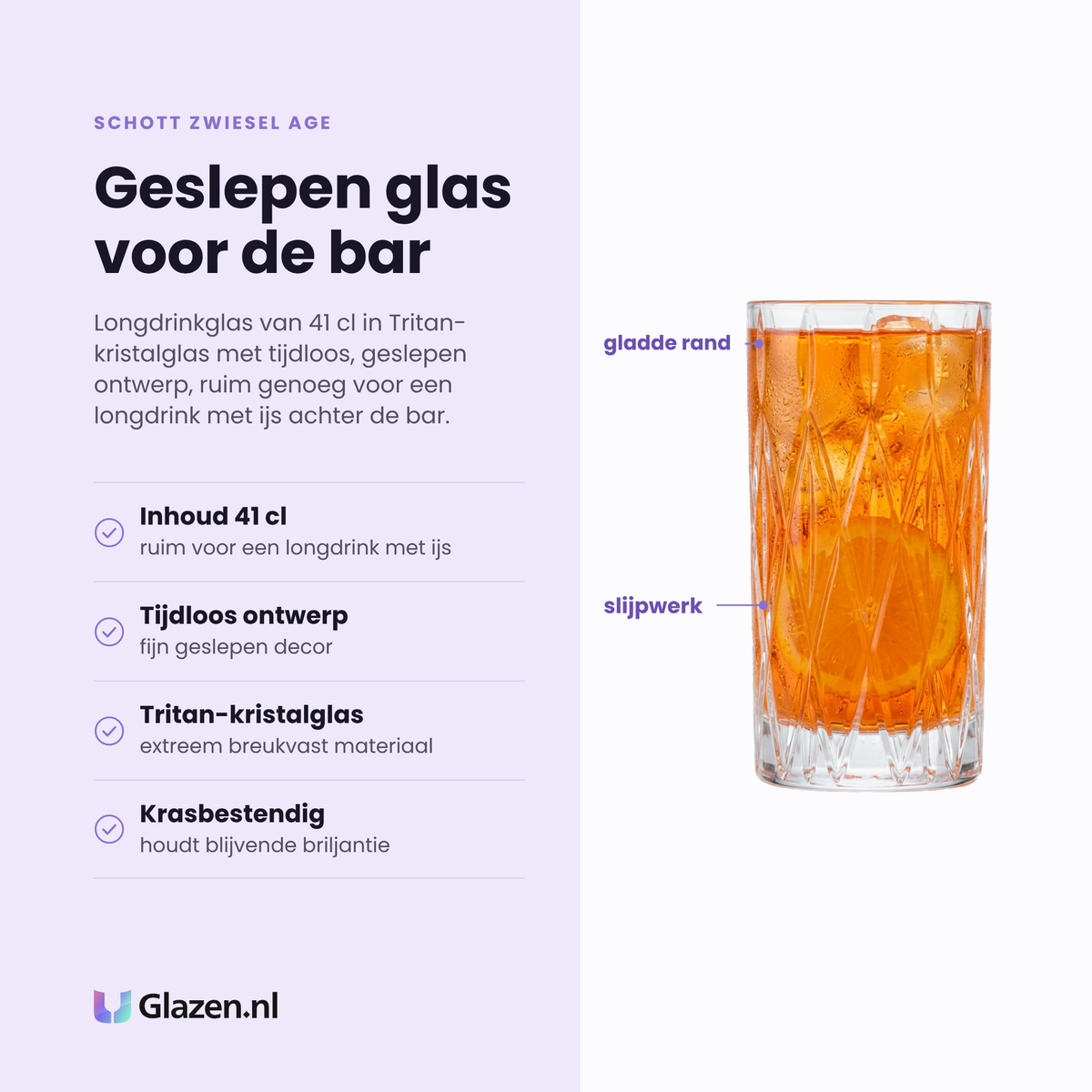 Schott Zwiesel Age longdrinkglas 41 cl eigenschappen: inhoud 41 cl, tijdloos geslepen ontwerp, Tritan-kristalglas, krasbestendig