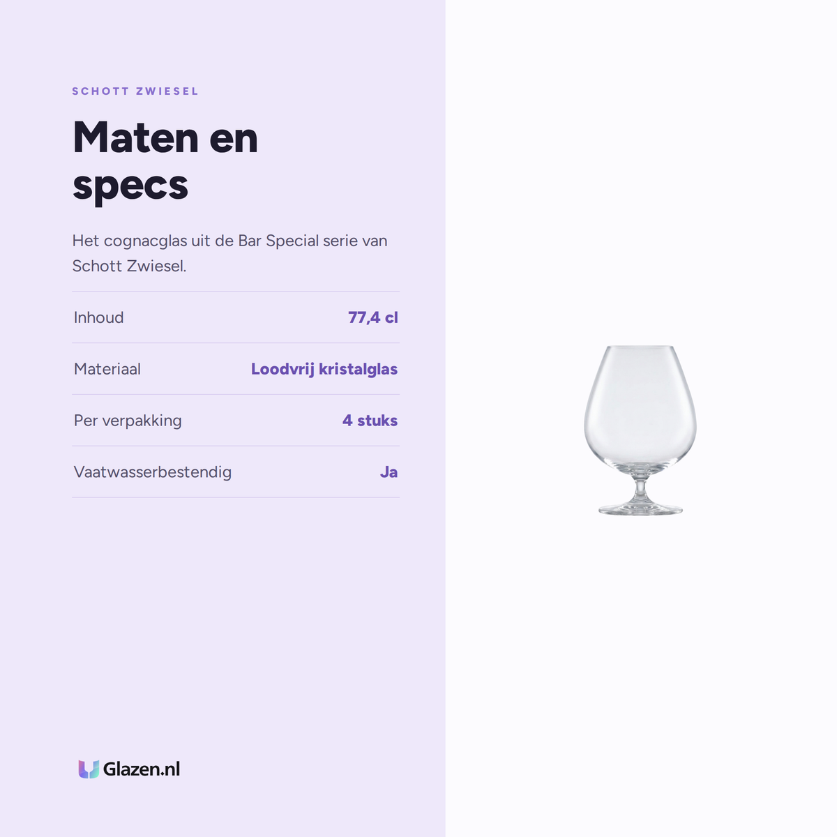 Maten en specs van Schott Zwiesel Bar Special Cognacglas XXL 77,4 Cl