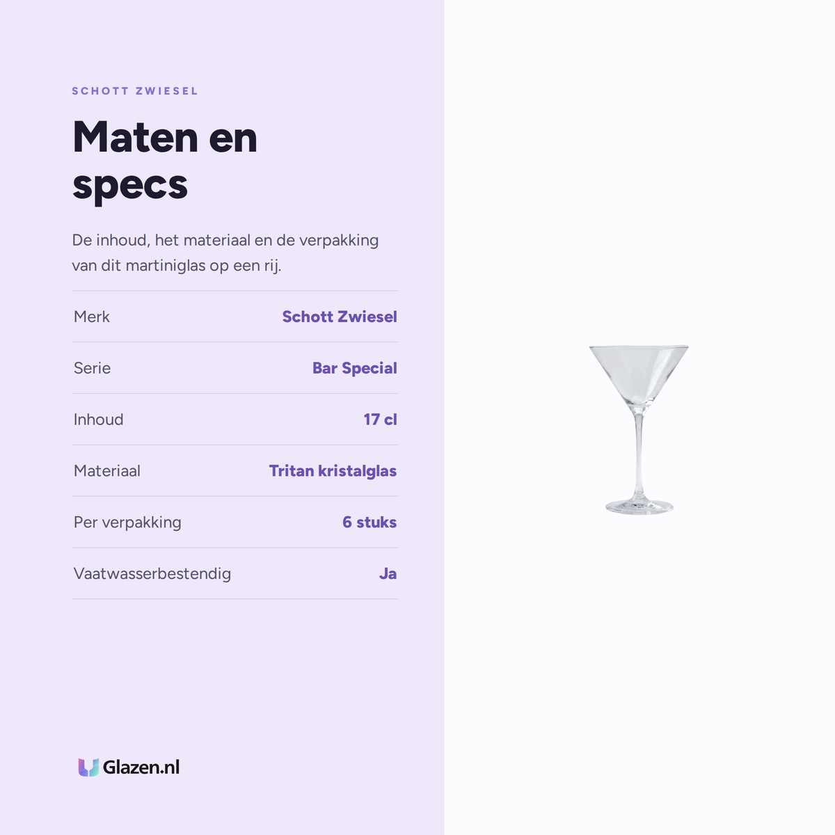 Maten en specs van Schott Zwiesel Bar Special Martiniglas 17 Cl, 6 Stuks