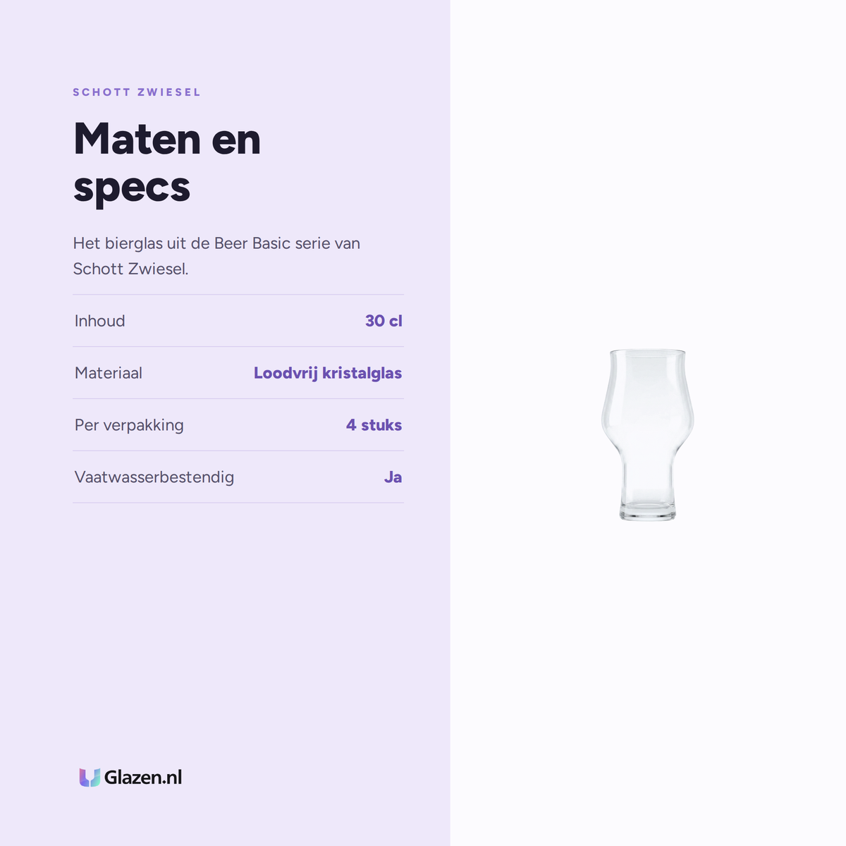 Maten en specs van Schott Zwiesel Beer Basic Stout Bierglas 30 Cl met Maatstreep