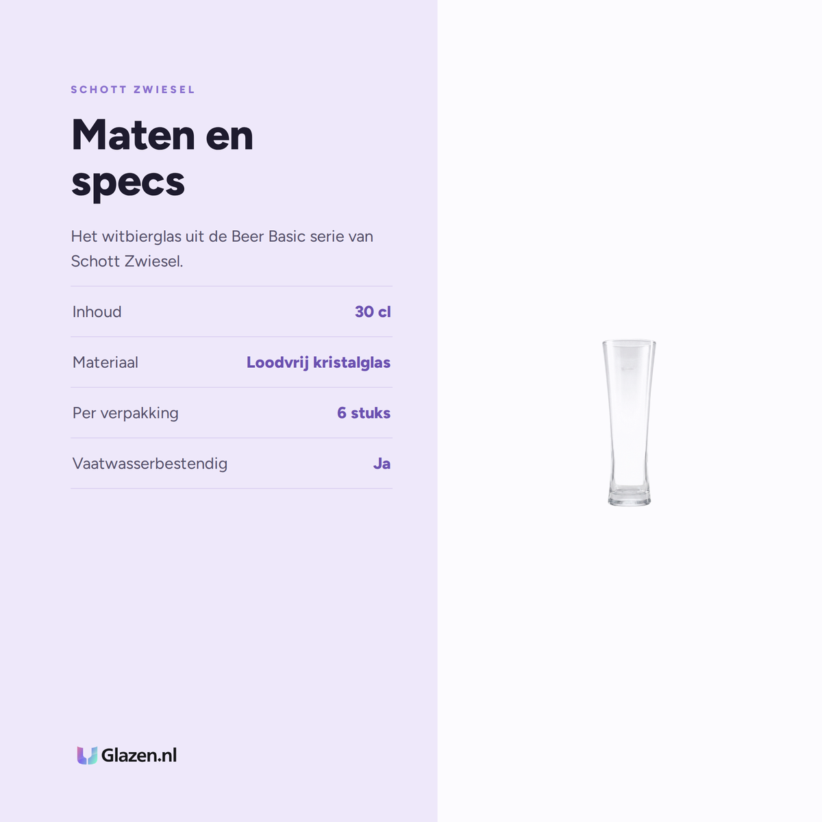 Maten en specs van Schott Zwiesel Beer Basic Witbierglas Klein 30 Cl met Maatstreep
