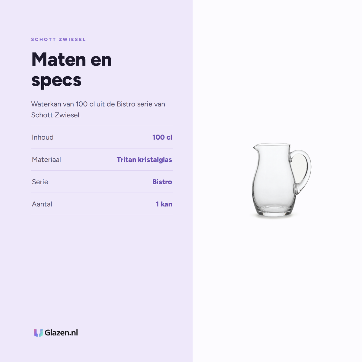 Schott Zwiesel Bistro Waterkan 100 Cl, maten en specs