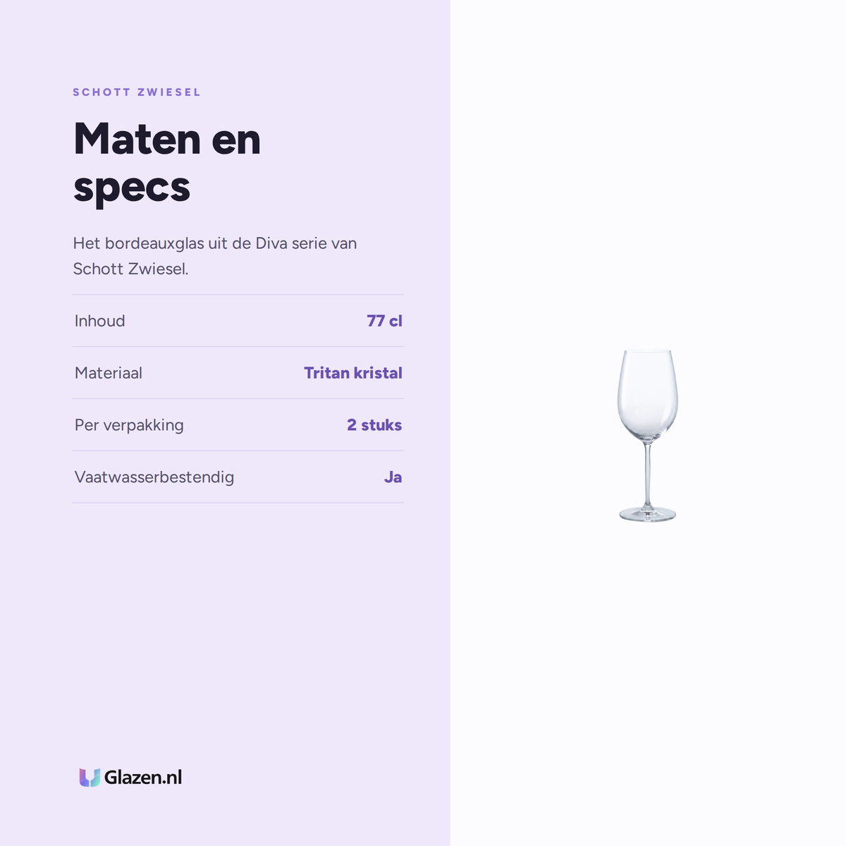 Maten en specs van Schott Zwiesel Diva Bordeauxglas 77 Cl in Geschenkverpakking