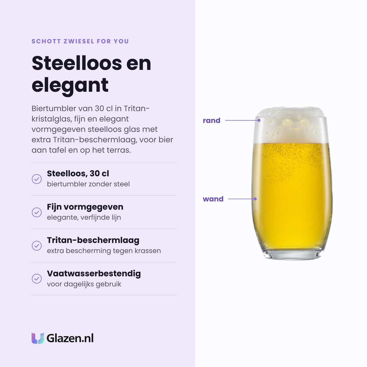 Schott Zwiesel For You bier tumbler 30 cl eigenschappen: steelloos, fijn vormgegeven, tritan-beschermlaag tegen krassen, vaatwasserbestendig