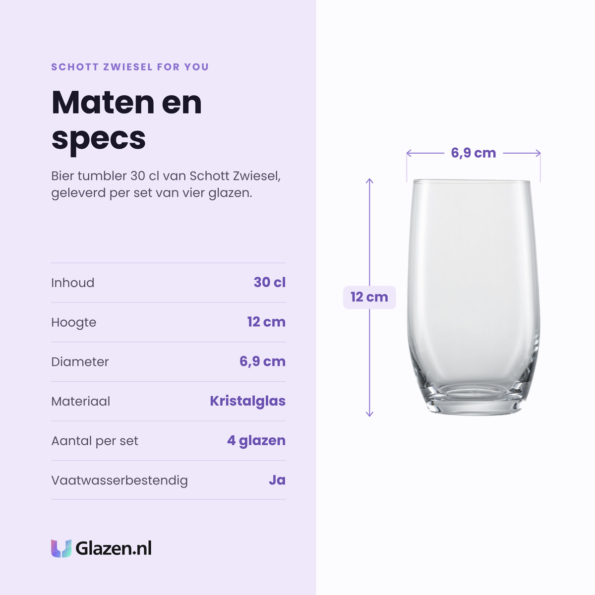 Schott Zwiesel For You bier tumbler 30 cl specificaties: inhoud 30 cl, hoogte 12 cm, diameter 6,9 cm, kristalglas, set van 4