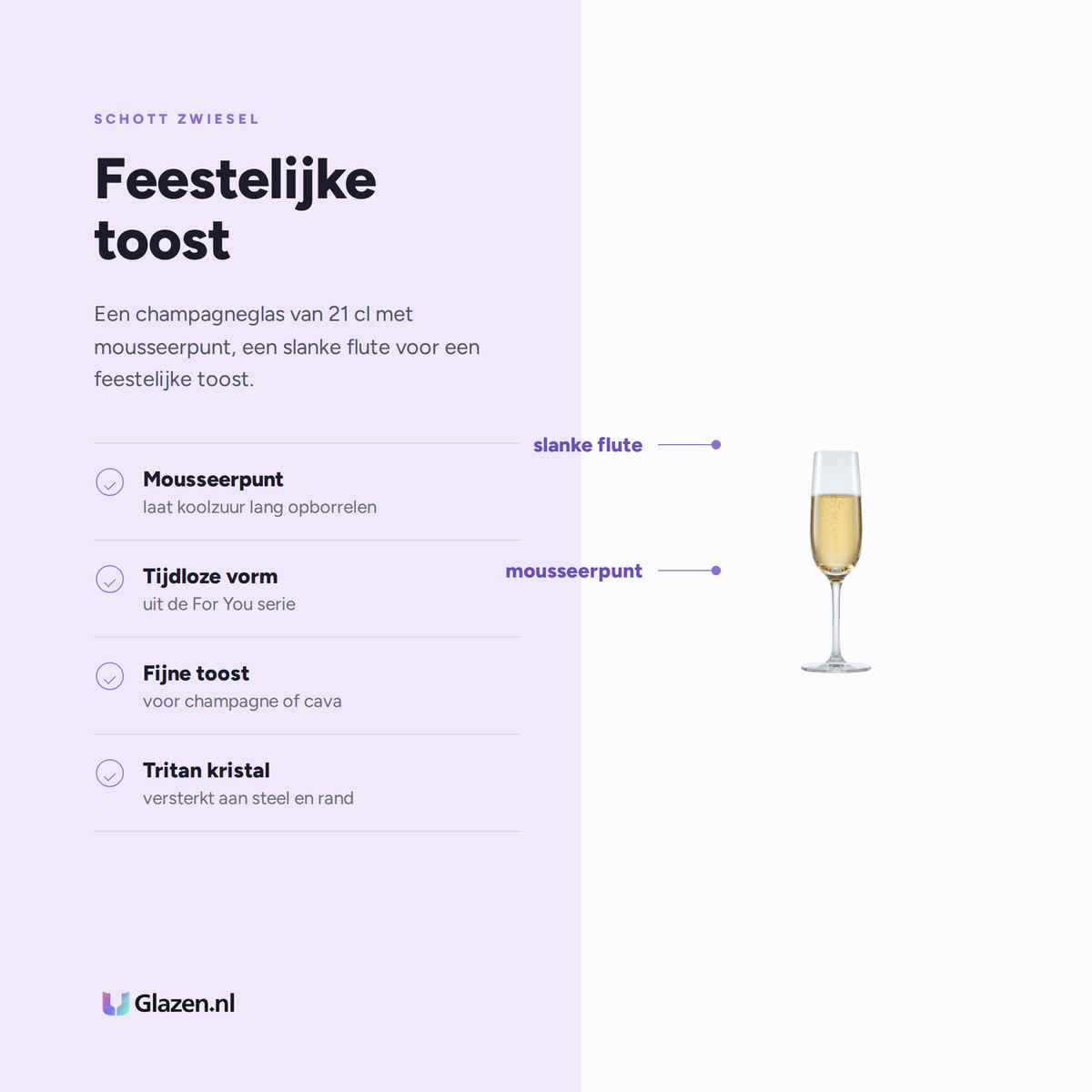 Eigenschappen van Schott Zwiesel For You Champagneglas 21 Cl met Mousseerpunt