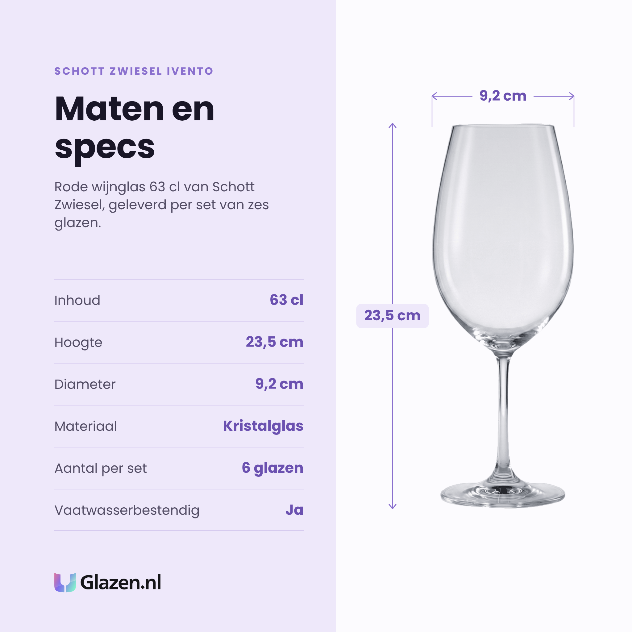 Schott Zwiesel Ivento rode wijnglas 63 cl specificaties: inhoud 63 cl, hoogte 23,5 cm, diameter 9,2 cm, kristalglas, set van 6