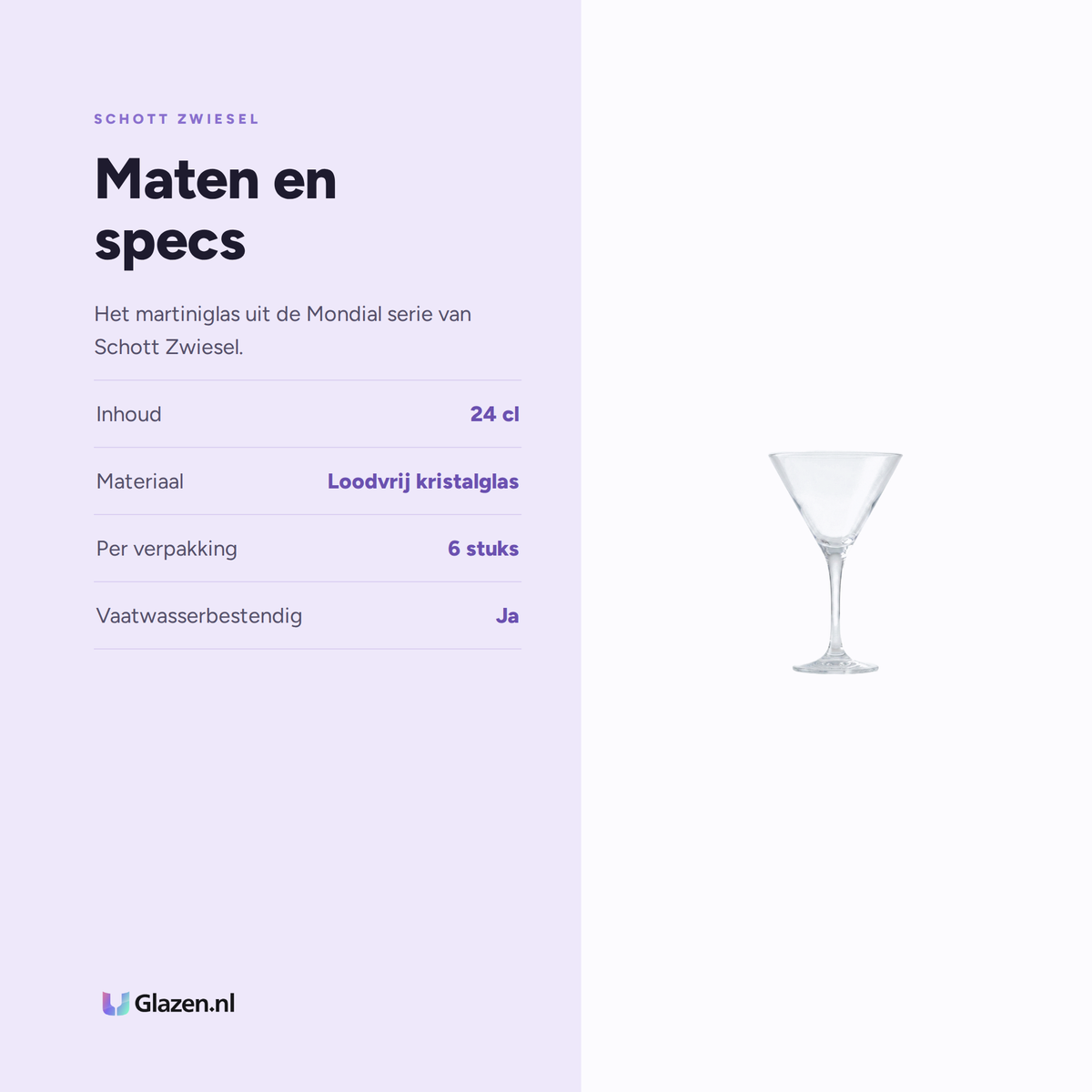 Maten en specs van Schott Zwiesel Mondial Martiniglas 24 Cl