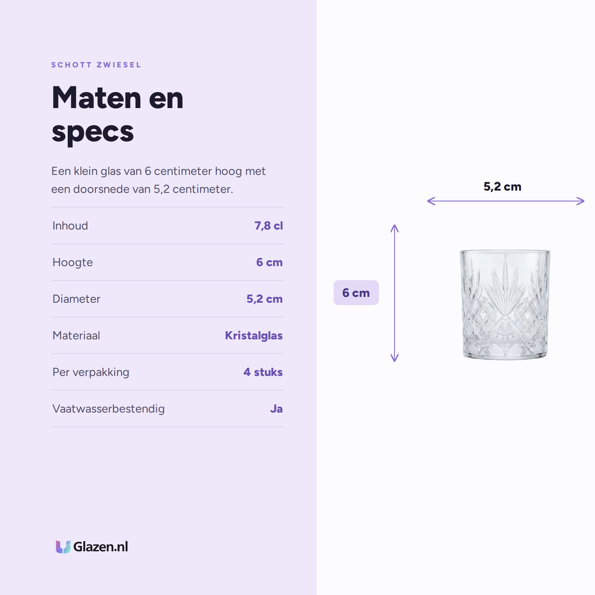 Maten en specificaties van de Schott Zwiesel Show Borrelglas 7,8 Cl - 4 Stuks