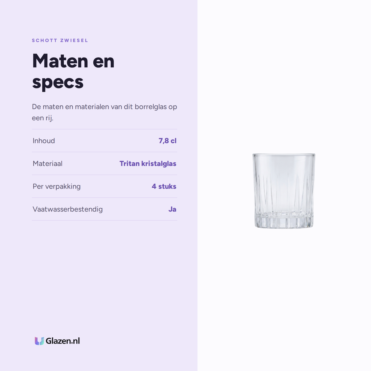 Maten en specificaties van de Schott Zwiesel Stage Borrelglas 7,8 Cl - 4 Stuks