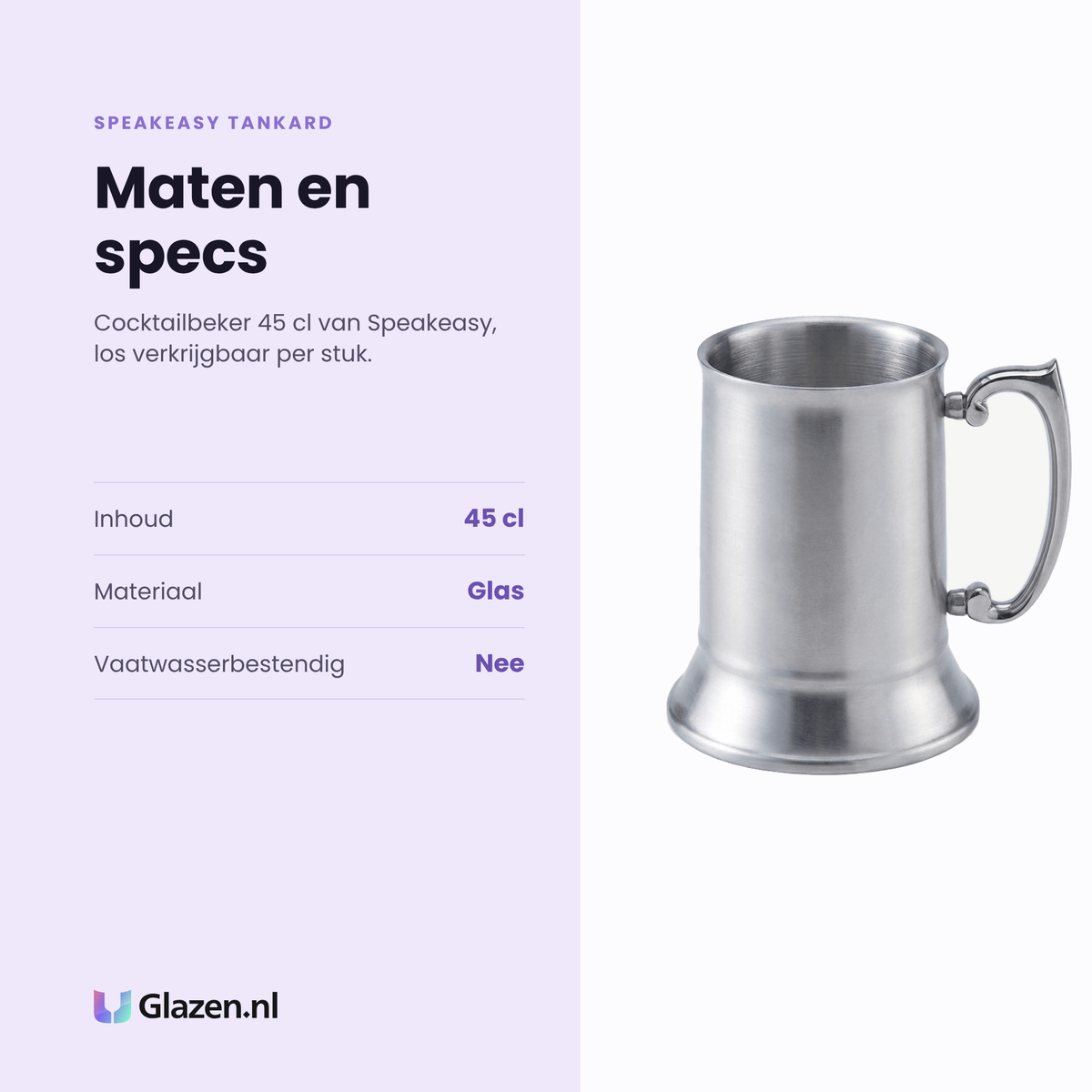 Speakeasy Tankard cocktailbeker 45 cl specificaties: inhoud 45 cl, glas, los verkrijgbaar per stuk