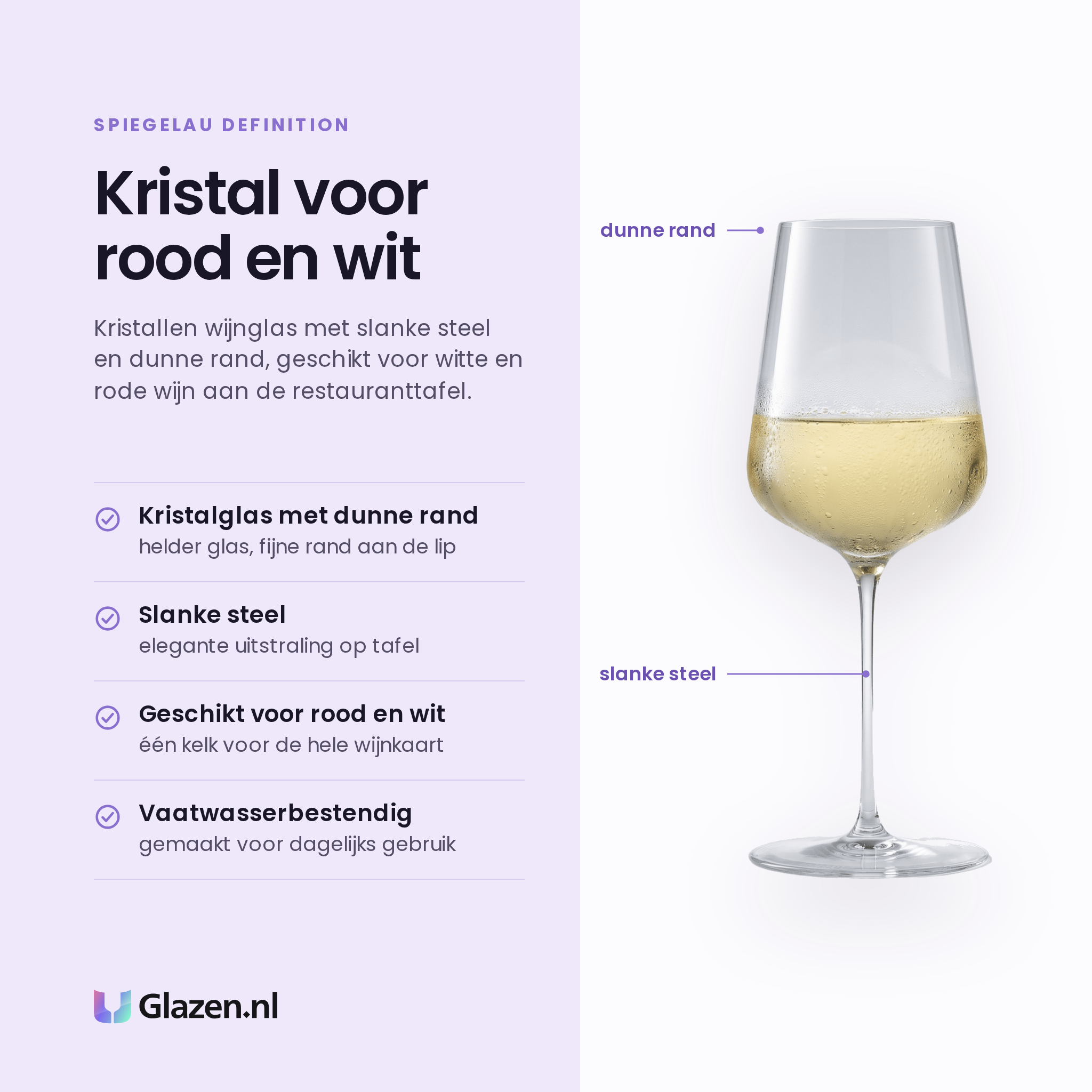 Spiegelau Definition wijnglas 55 cl eigenschappen: kristalglas met dunne rand, slanke steel, geschikt voor rood en wit, vaatwasserbestendig