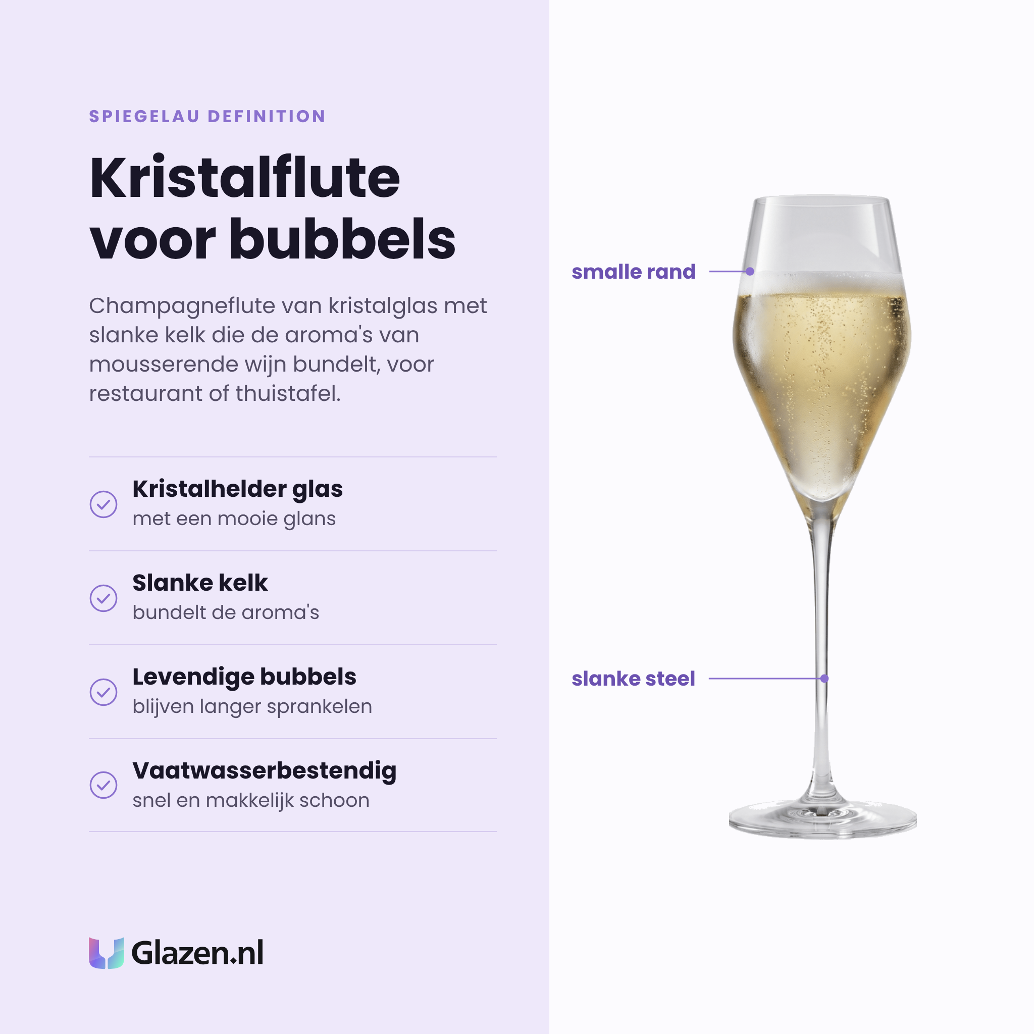 Spiegelau Definition champagneglas 25 cl eigenschappen: kristalhelder glas, slanke kelk, levendige bubbels, vaatwasserbestendig