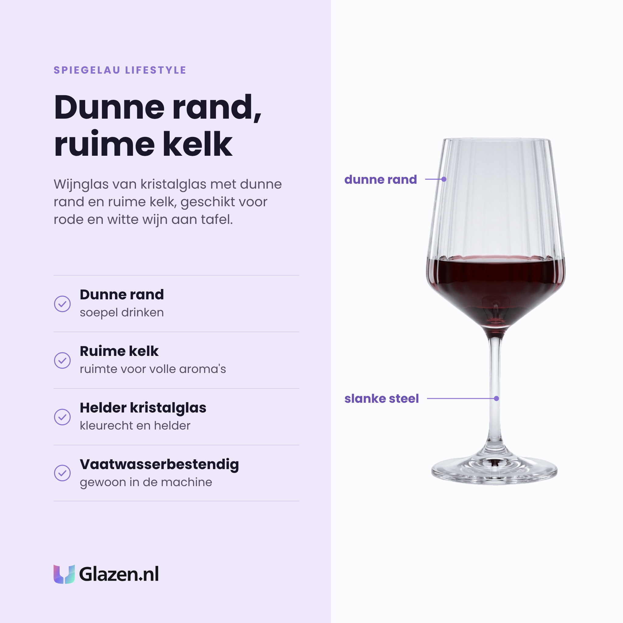 Spiegelau Lifestyle wijnglas 63 cl eigenschappen: dunne rand, ruime kelk, helder kristalglas, vaatwasserbestendig