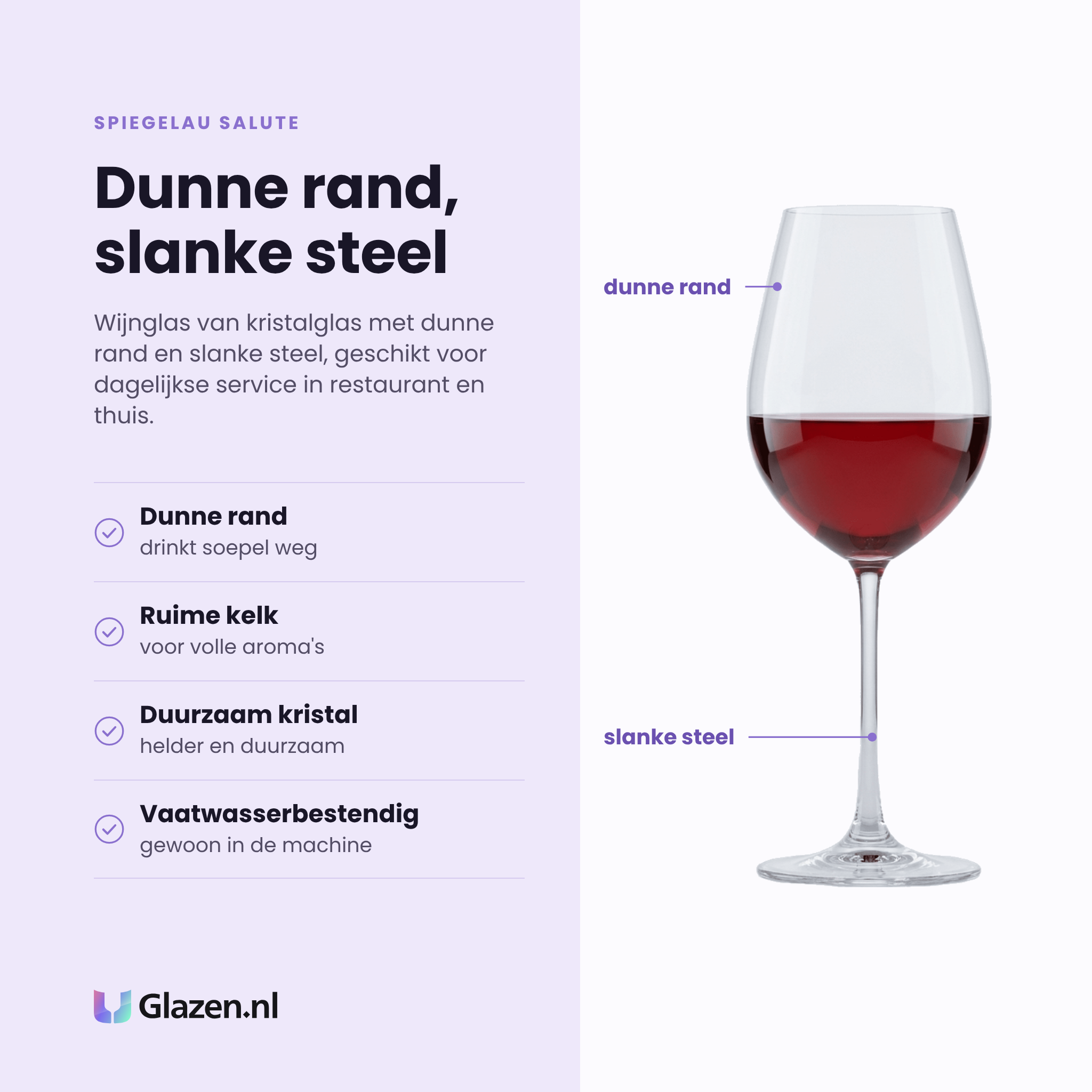 Spiegelau Salute wijnglas 55 cl eigenschappen: dunne rand, ruime kelk, duurzaam kristalglas, vaatwasserbestendig