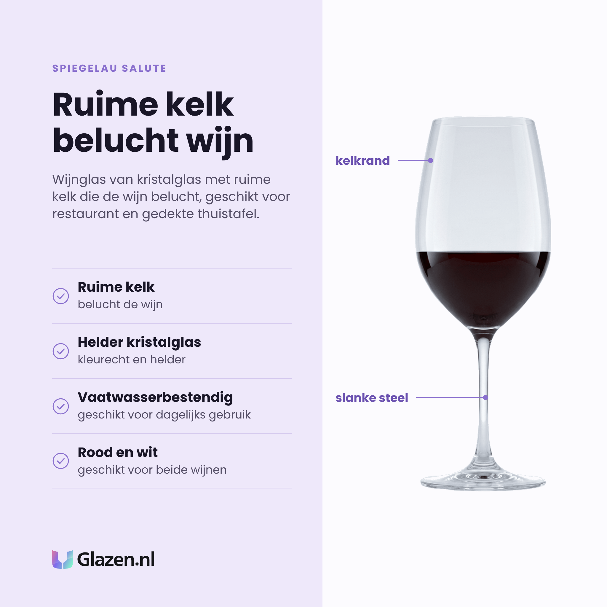 Spiegelau Salute wijnglas 71 cl eigenschappen: ruime kelk belucht de wijn, helder kristalglas, vaatwasserbestendig, geschikt voor rood en wit